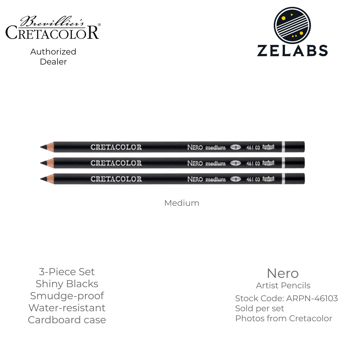 Cretacolor Nero Oil-Based Artist Pencils (3-Piece Set) - ARPN-461 - Extra Soft | Soft | Medium