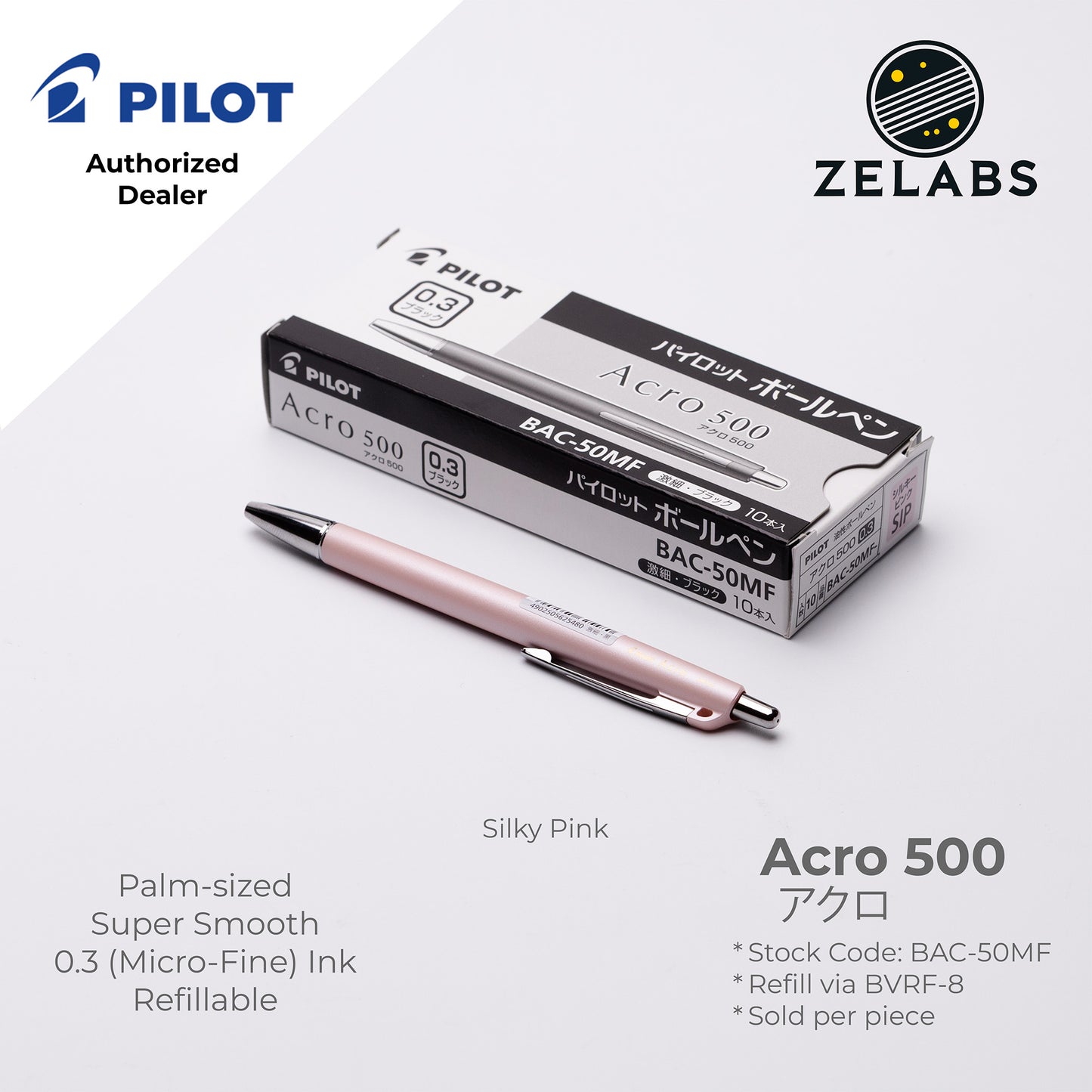 Pilot Acro 500 Micro Fine Ballpoint Pen (Palm-sized) - BAC-50MF - 0.3mm