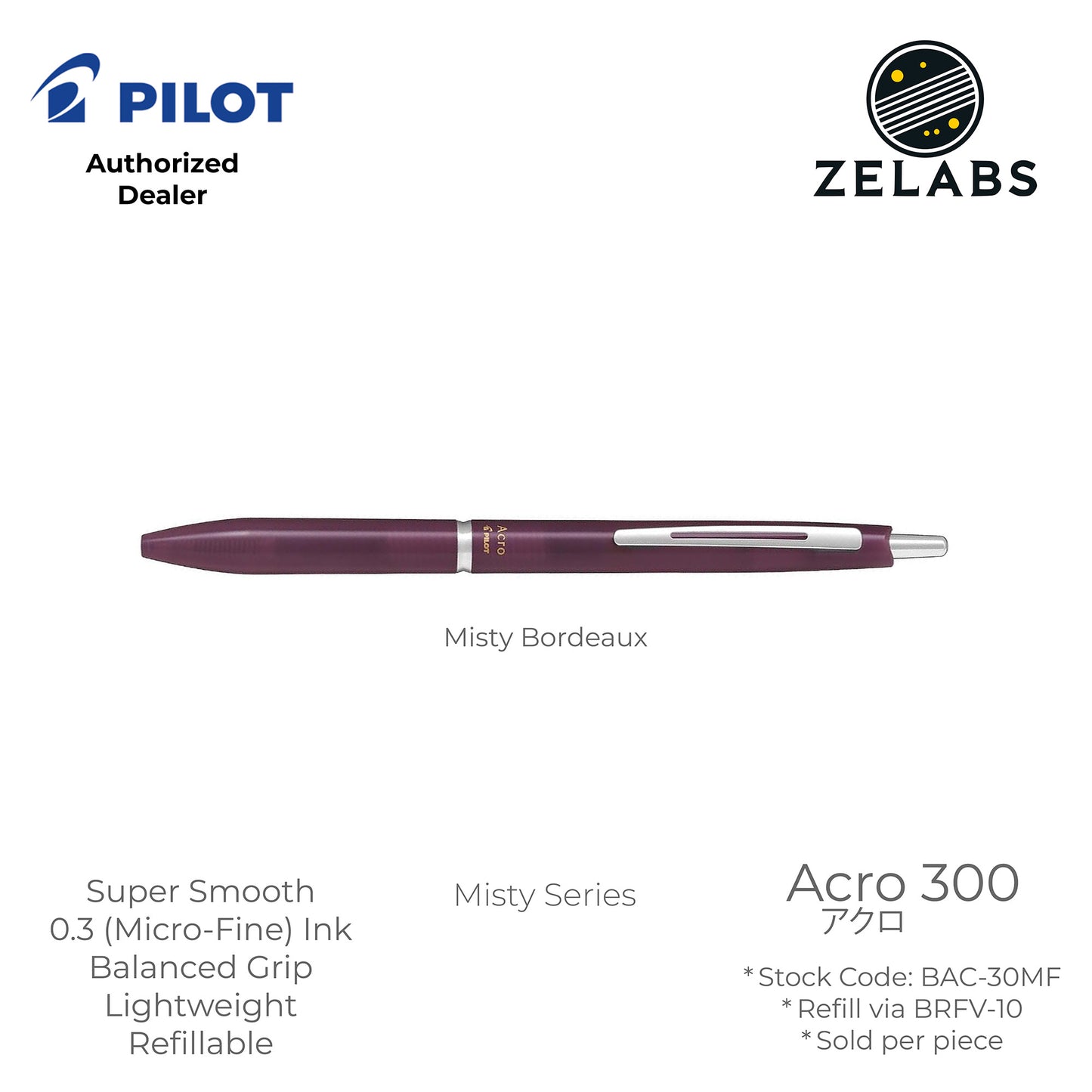 Pilot Acro 300 Misty Series Micro Fine Ballpoint Pen - BAC-30MF - 0.3mm