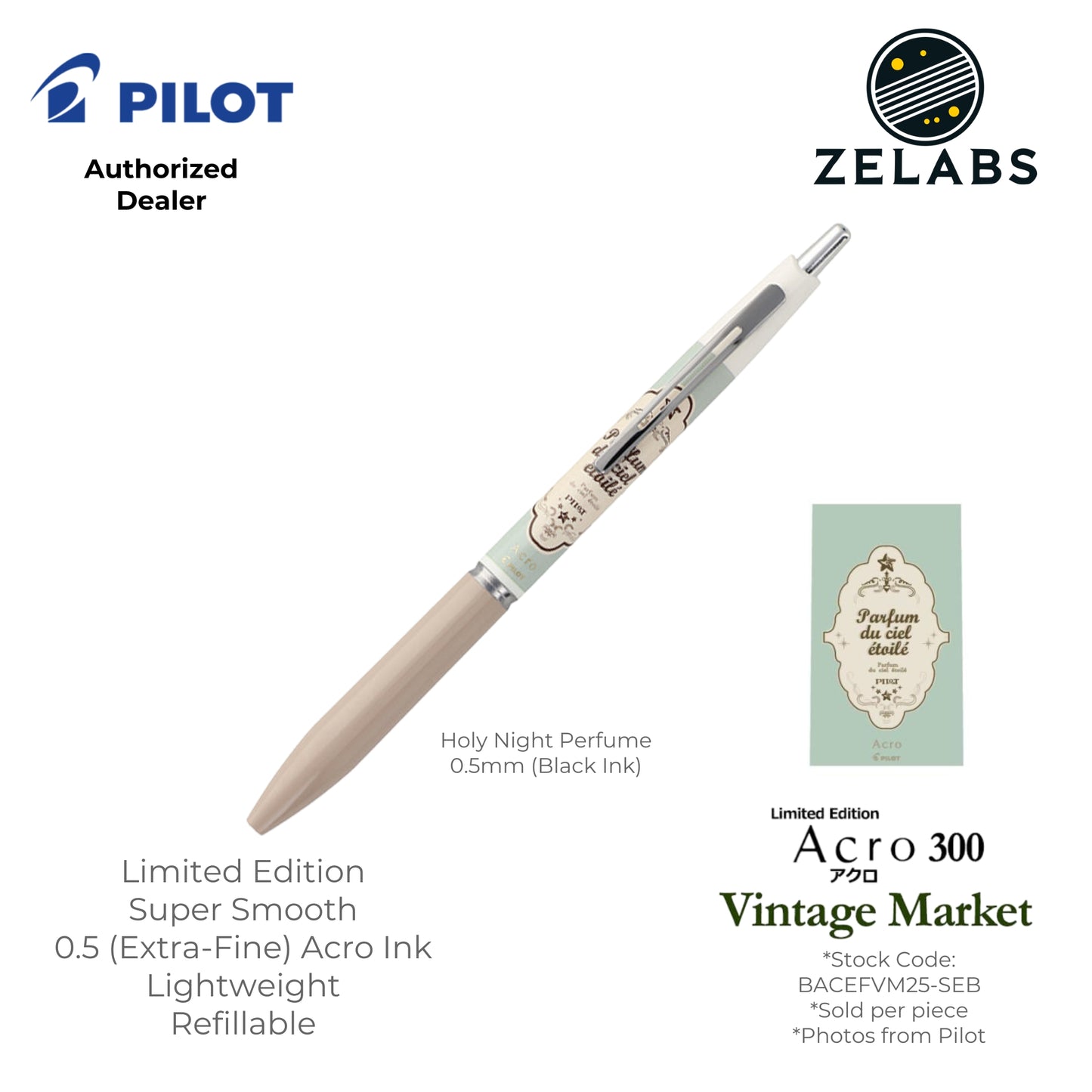 Pilot Acro 300 Limited Edition Vintage Market Extra Fine Ballpoint Pen - BACEFVM25 - 0.5mm