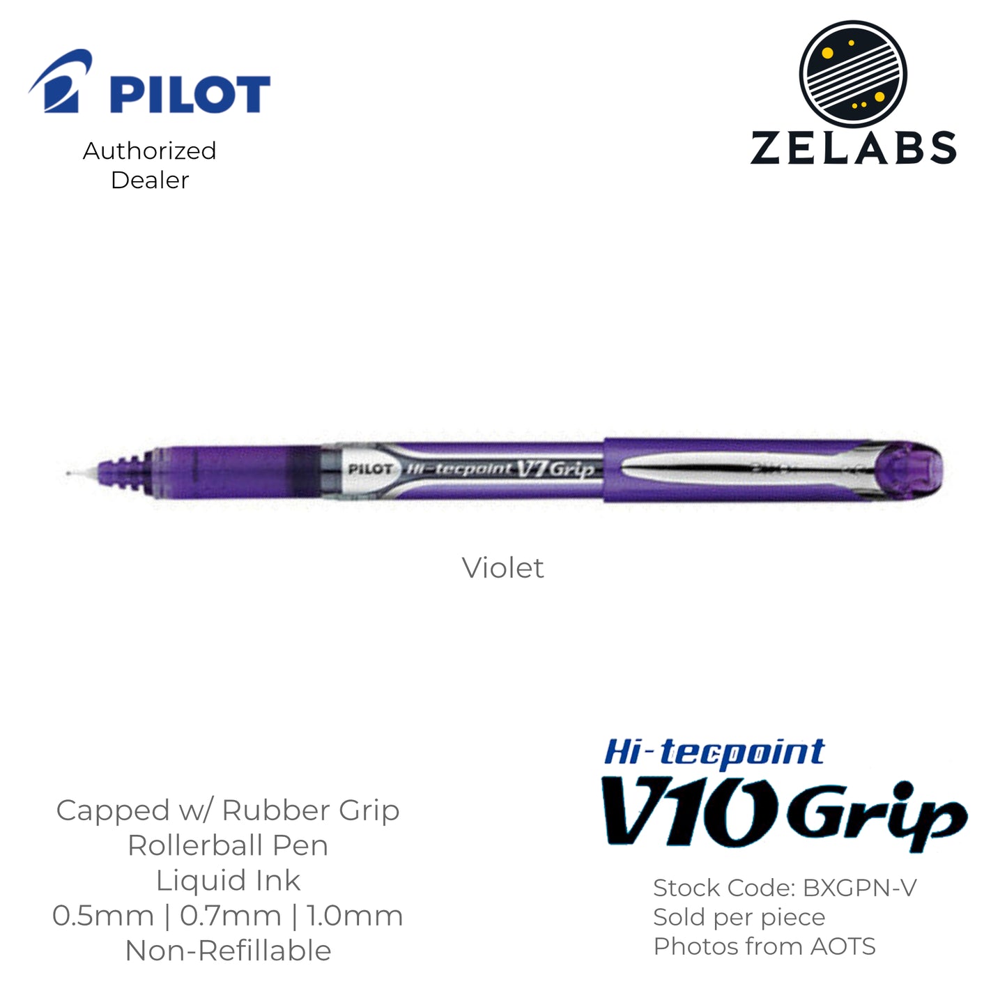 Pilot Hi-Tecpoint Grip Capped Rollerball Pen - BXGPN V5 V7 V10 - 0.5mm | 0.7mm | 1.0mm