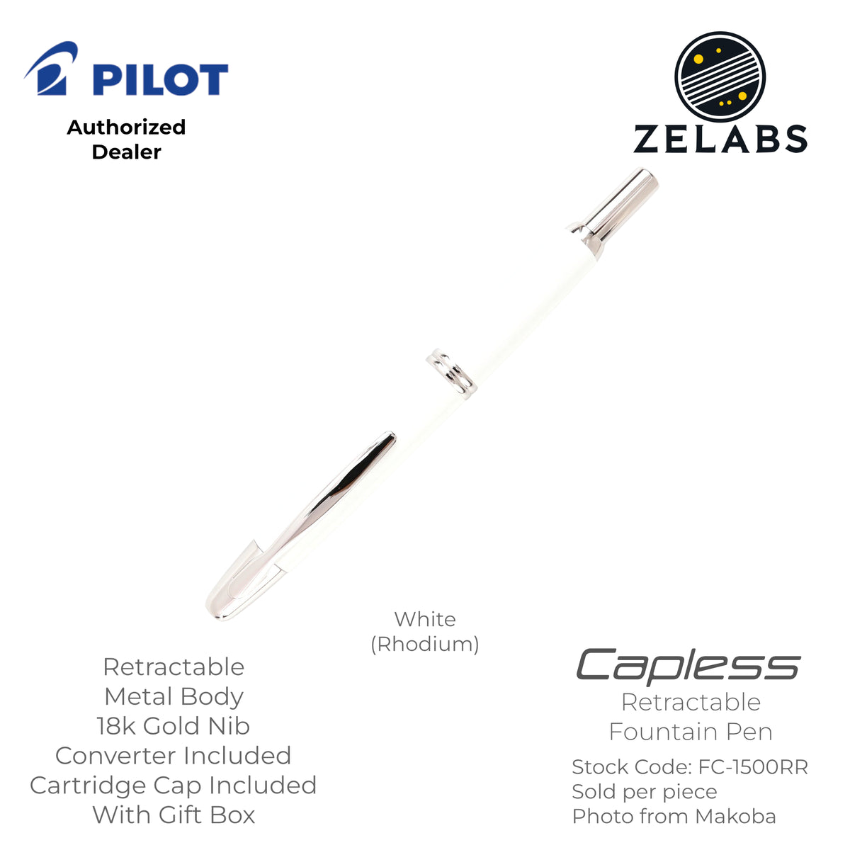 Pilot Capless / Vanishing Point Fountain Pen - Standard - 18k - FC-1800RB | FC-1500RR