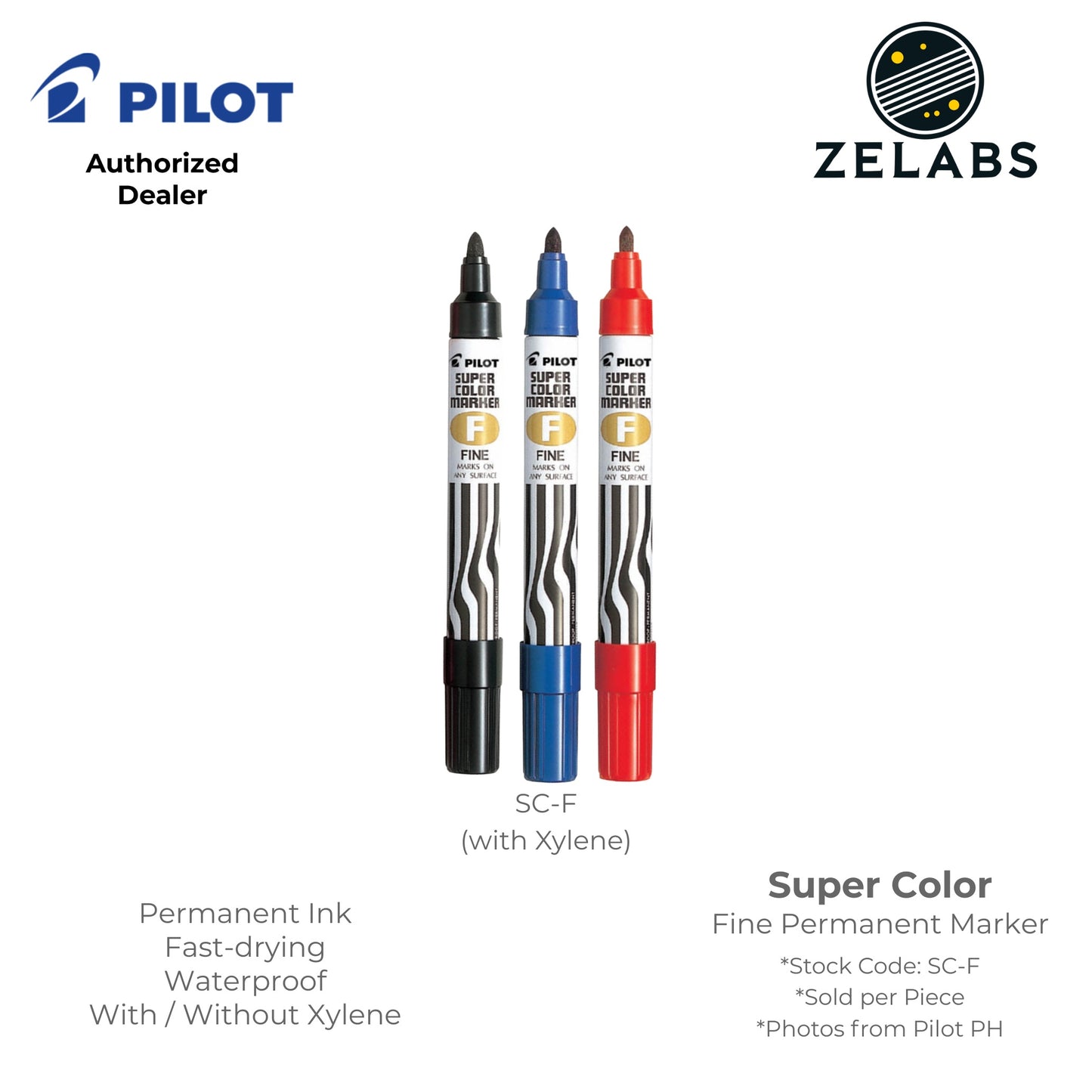 Pilot Super Color Fine Permanent Marker (w/wo Xylene) - SC-F | SCA-F