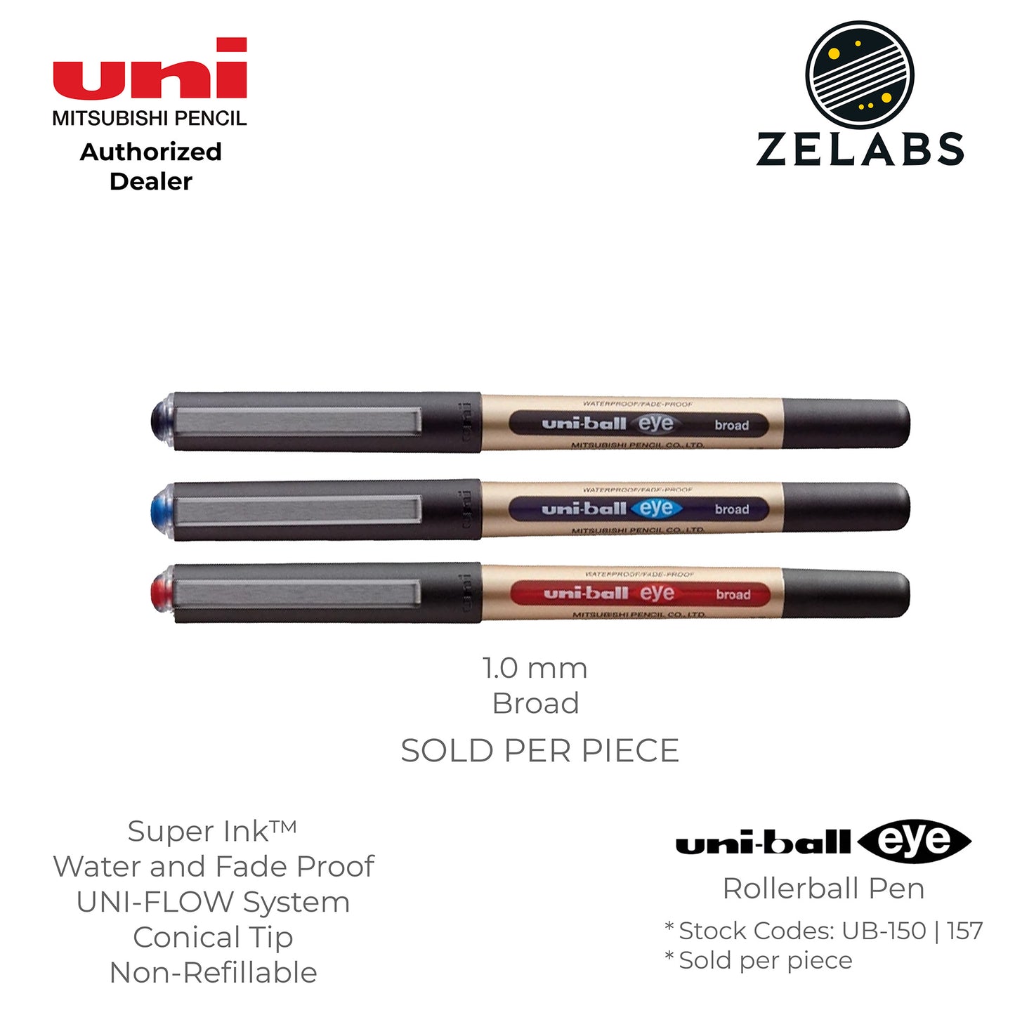 Uni Uni-Ball Eye Rollerball Pen (Capped) - UB-150 | UB-157 - 0.38mm to 1.0mm