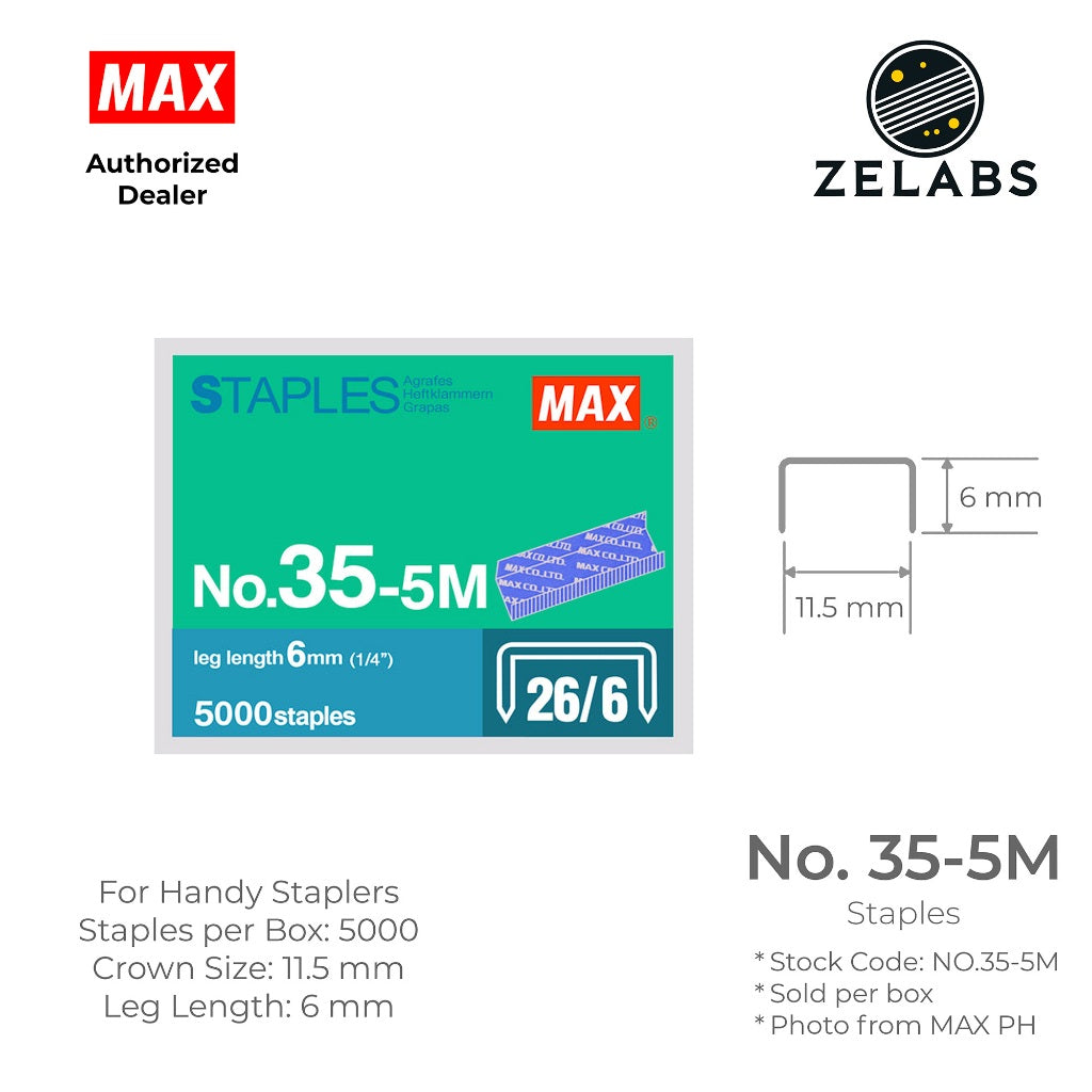 MAX No.35-5M Staples (5000 staples / box) - For Standard (26/6) Staplers