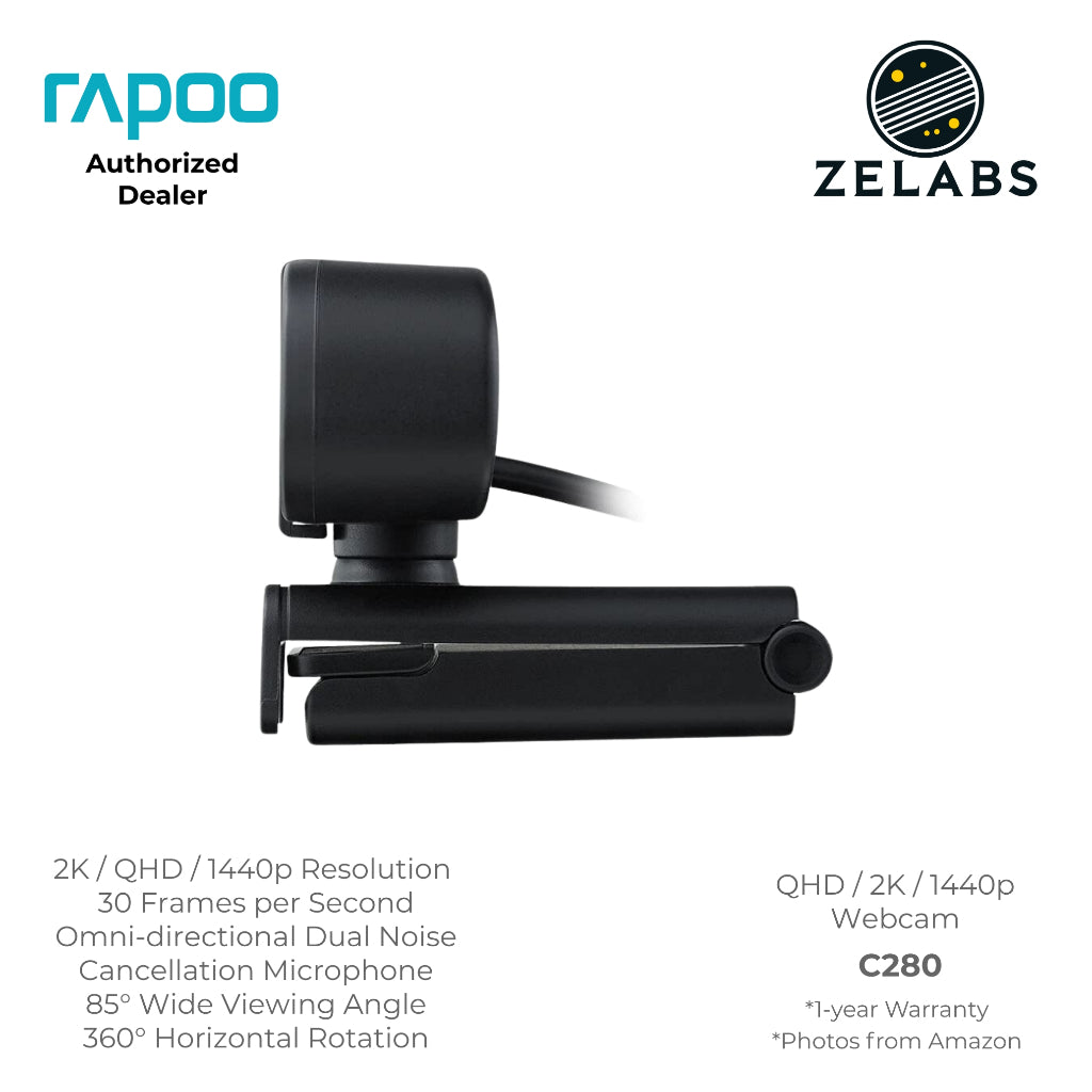 Rapoo C280 QHD / 2K / 1440P Webcam (Computer Camera) with Privacy Cover - USB 2.0 - Plug and Play