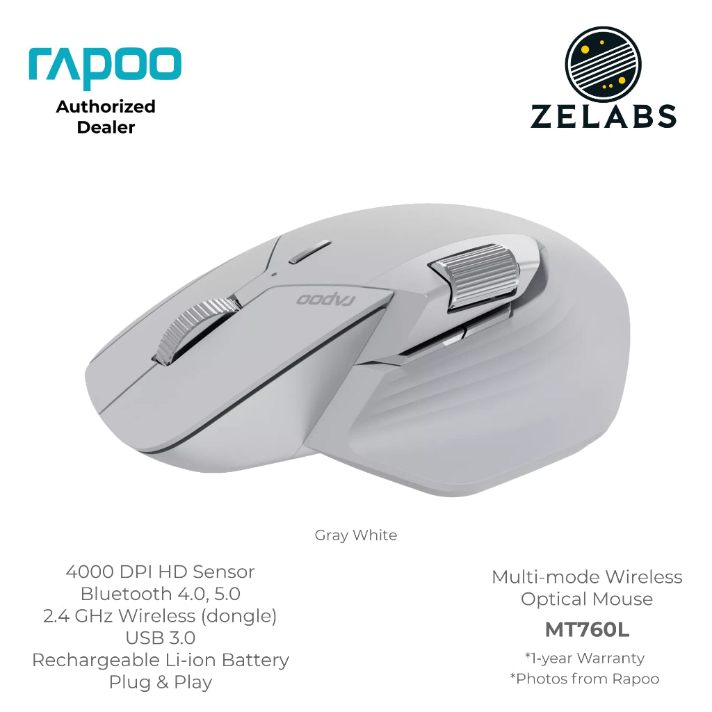 Rapoo MT760L Multi-Mode Rechargeable Bluetooth Wireless Optical Mouse - Adjustable DPI - Plug & Play
