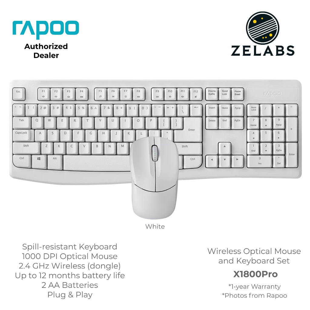 Rapoo X1800Pro Rechargeable Wireless Optical Mouse and Keyboard Set Bundle - Plug & Play - ISO