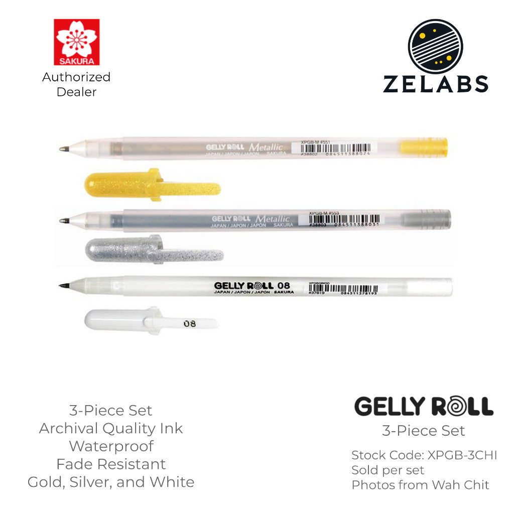 Sakura Gelly Roll Metallic + White Gel Pen Set (3-Piece) - XPGB-3CHI
