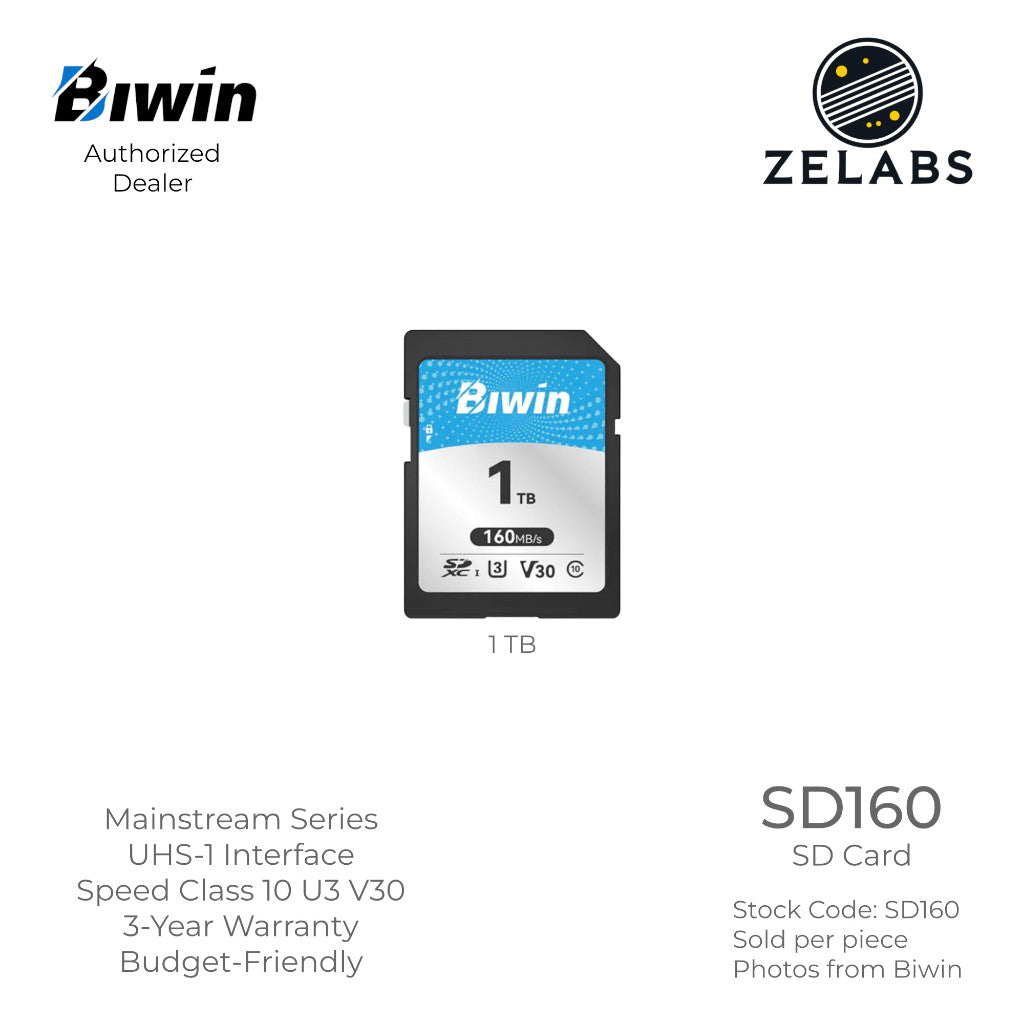 Biwin SD160 SD Card - UHS-I | C10 | U3 | V30 - 128 GB | 256 GB | 512 GB | 1TB