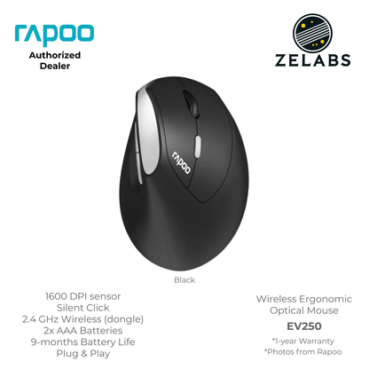 Rapoo EV250 2.4 GHz Wireless Ergonomic Vertical Mouse - Adjustable DPI - Plug & Play