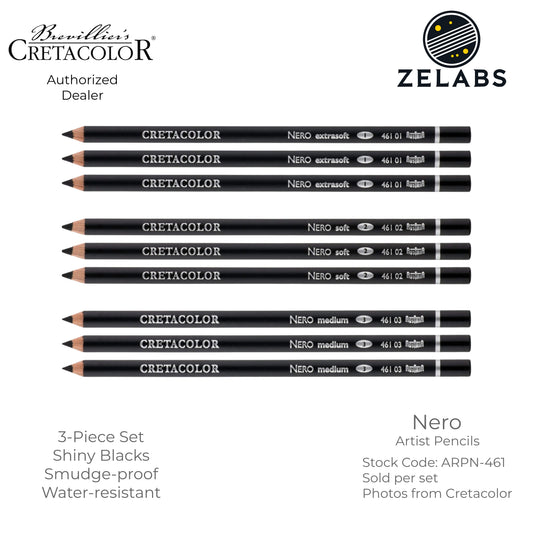 Cretacolor Nero Oil-Based Artist Pencils (3-Piece Set) - ARPN-461 - Extra Soft | Soft | Medium