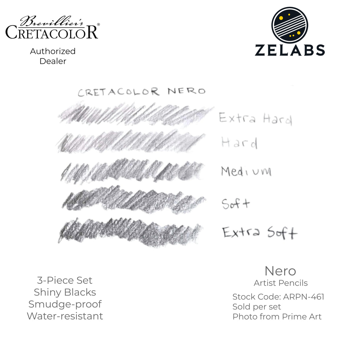 Cretacolor Nero Oil-Based Artist Pencils (3-Piece Set) - ARPN-461 - Extra Soft | Soft | Medium