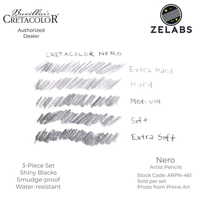 Cretacolor Nero Oil-Based Artist Pencils (3-Piece Set) - ARPN-461 - Extra Soft | Soft | Medium