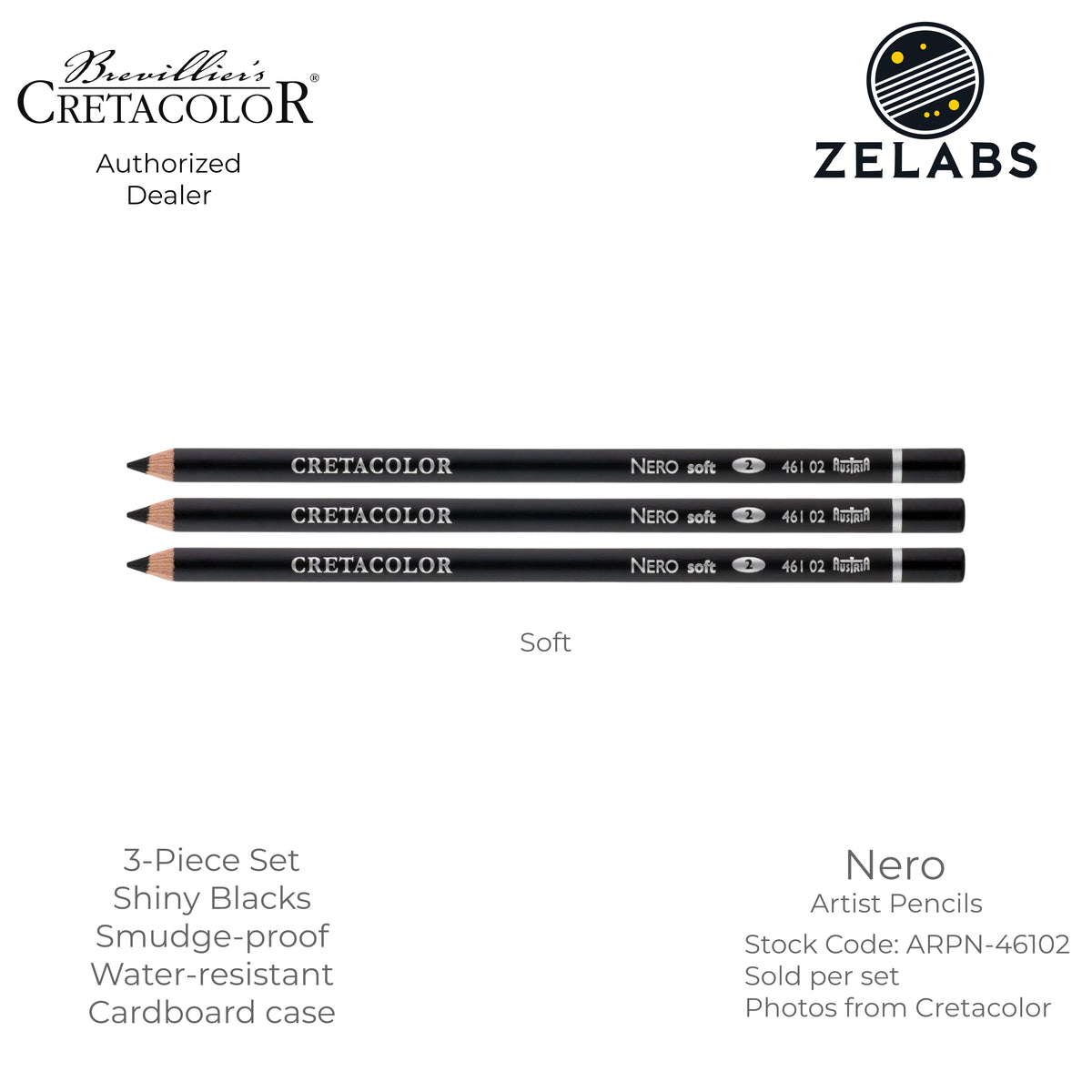 Cretacolor Nero Oil-Based Artist Pencils (3-Piece Set) - ARPN-461 - Extra Soft | Soft | Medium