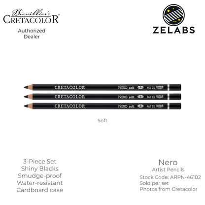 Cretacolor Nero Oil-Based Artist Pencils (3-Piece Set) - ARPN-461 - Extra Soft | Soft | Medium
