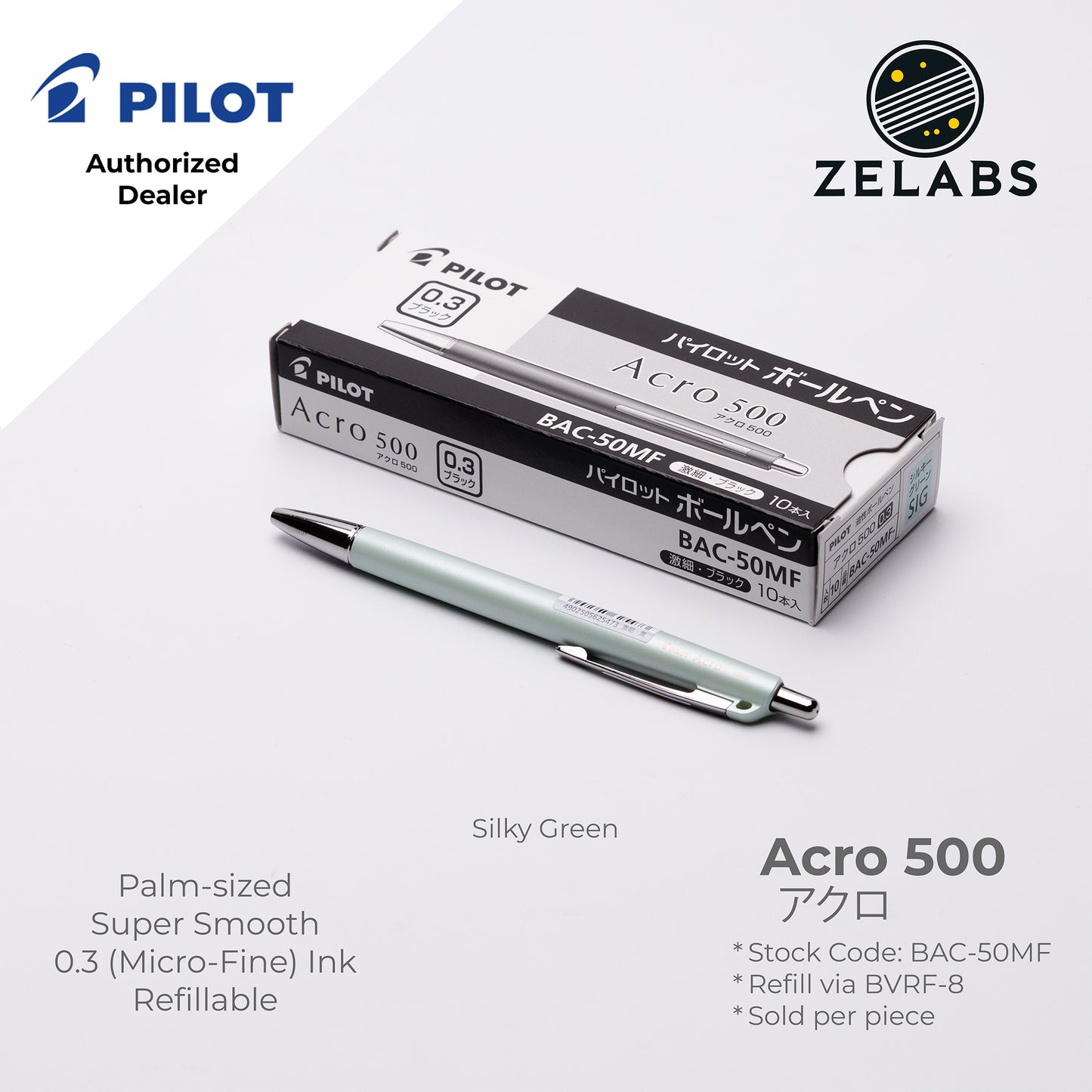 Pilot Acro 500 Micro Fine Ballpoint Pen (Palm-sized) - BAC-50MF - 0.3mm