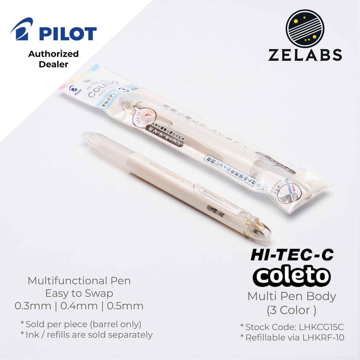 Pilot Hi-Tec C Coleto 3/5 Color Multifunction Pen / Multi-Pen (Barrel Only) - LHKCG15C | LHKCG25C