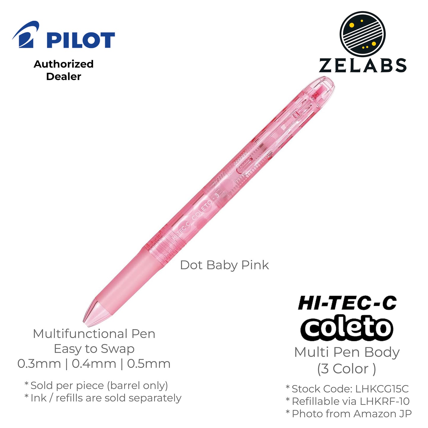 Pilot Hi-Tec C Coleto 3/5 Color Multifunction Pen / Multi-Pen (Barrel Only) - LHKCG15C | LHKCG25C