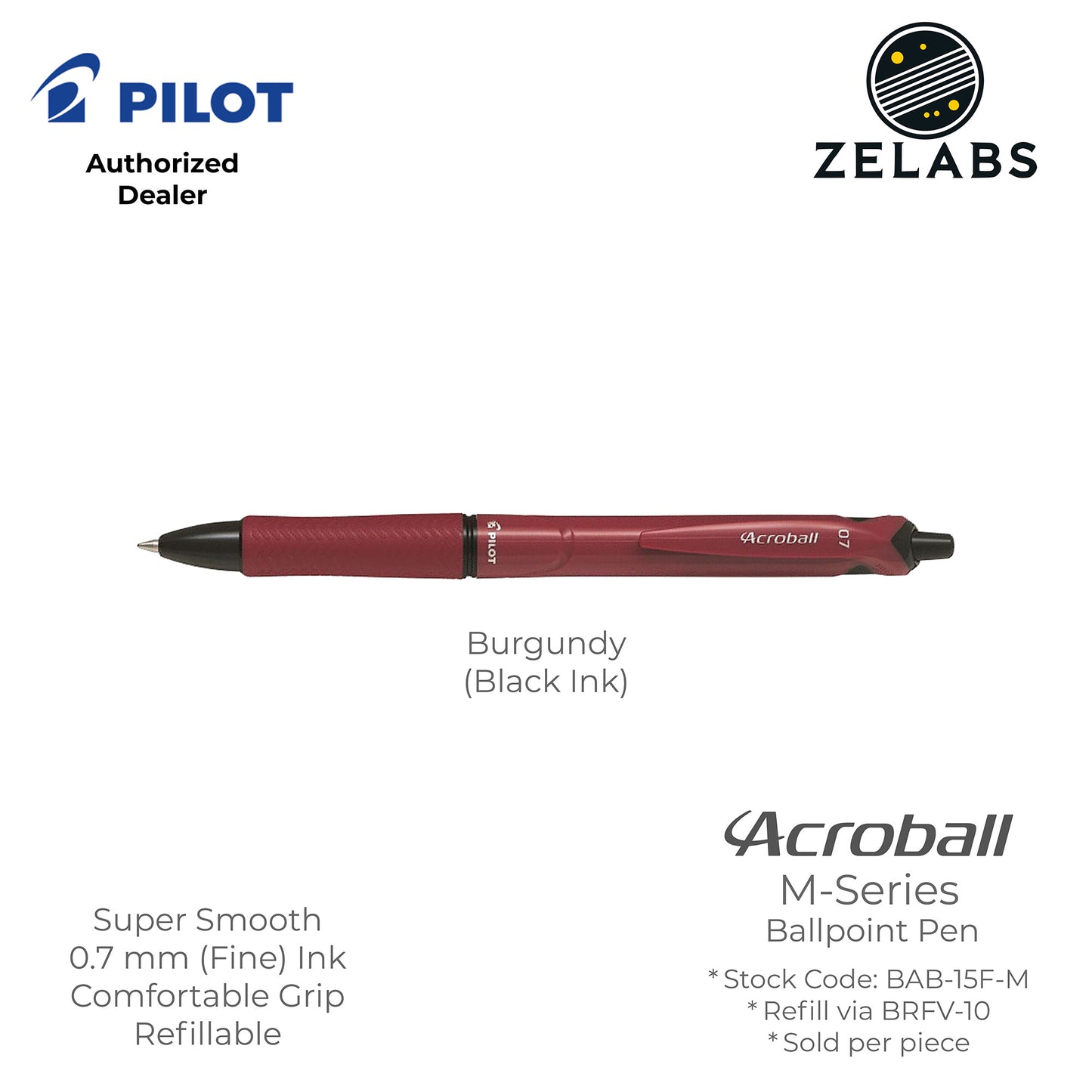 Pilot Acroball M-Series Fine Ballpoint Pen - BAB-15F-M - 0.7mm