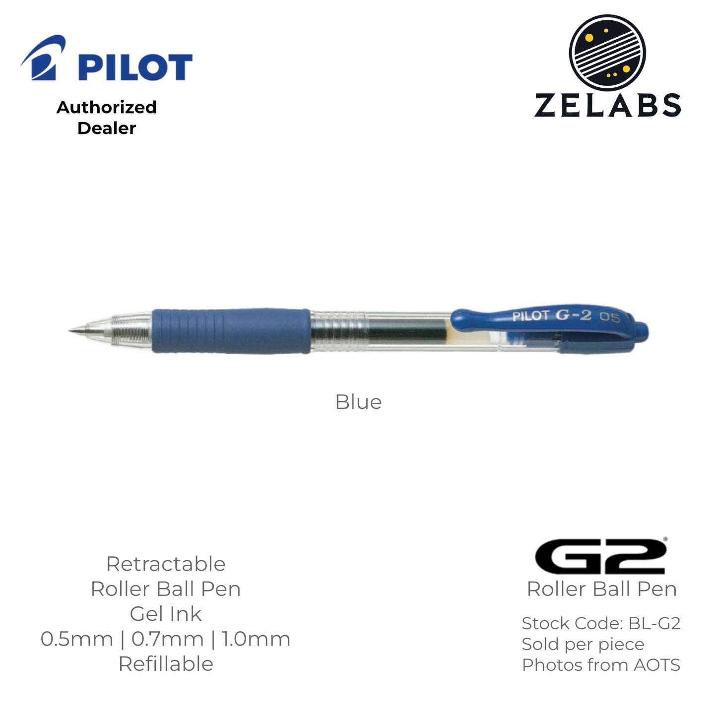Pilot G-2 Retractable Roller Ball Pen (Gel Ink) - BL-G2 - 0.5mm | 0.7mm | 1.0mm