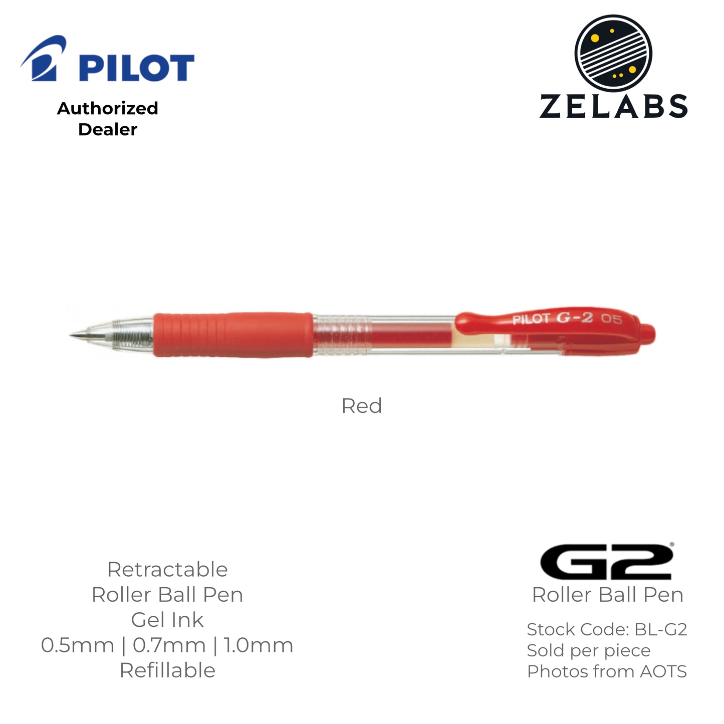 Pilot G-2 Retractable Roller Ball Pen (Gel Ink) - BL-G2 - 0.5mm | 0.7mm | 1.0mm