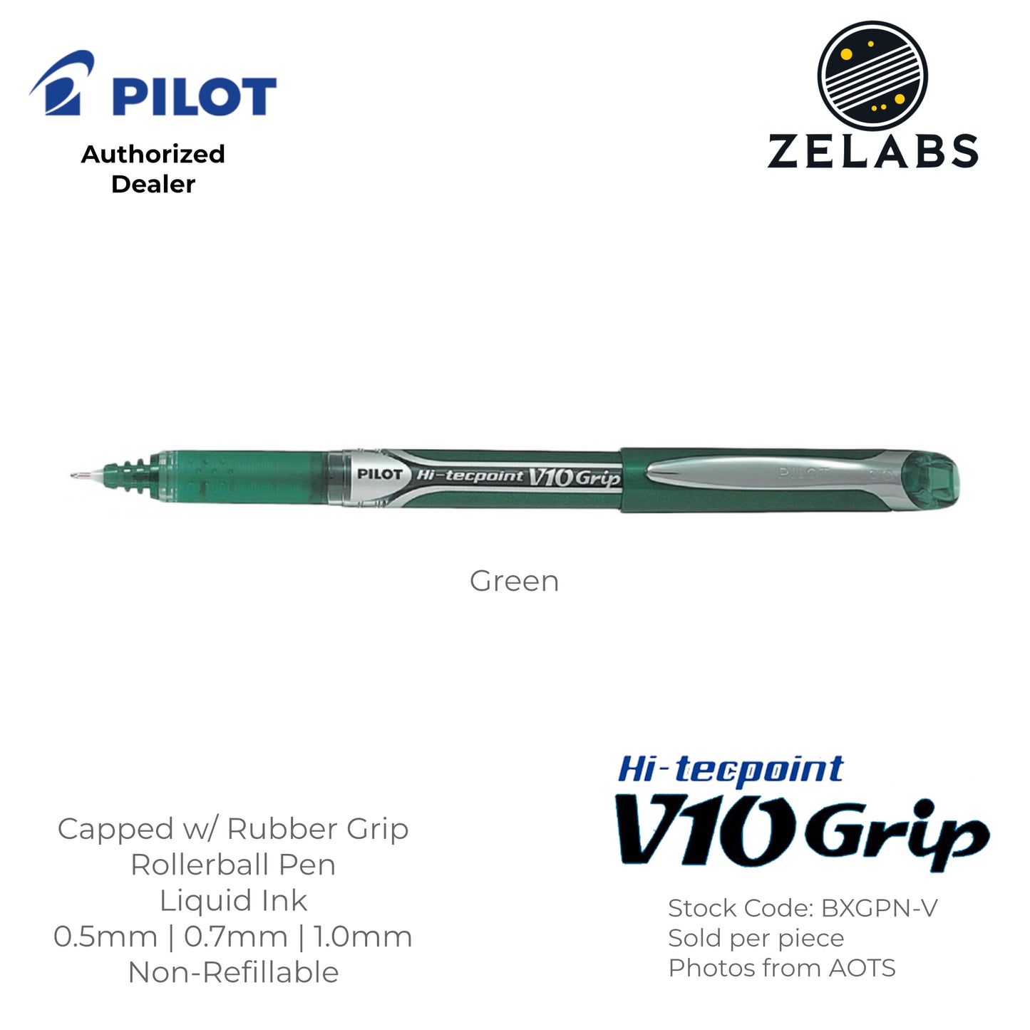 Pilot Hi-Tecpoint Grip Capped Rollerball Pen - BXGPN V5 V7 V10 - 0.5mm | 0.7mm | 1.0mm