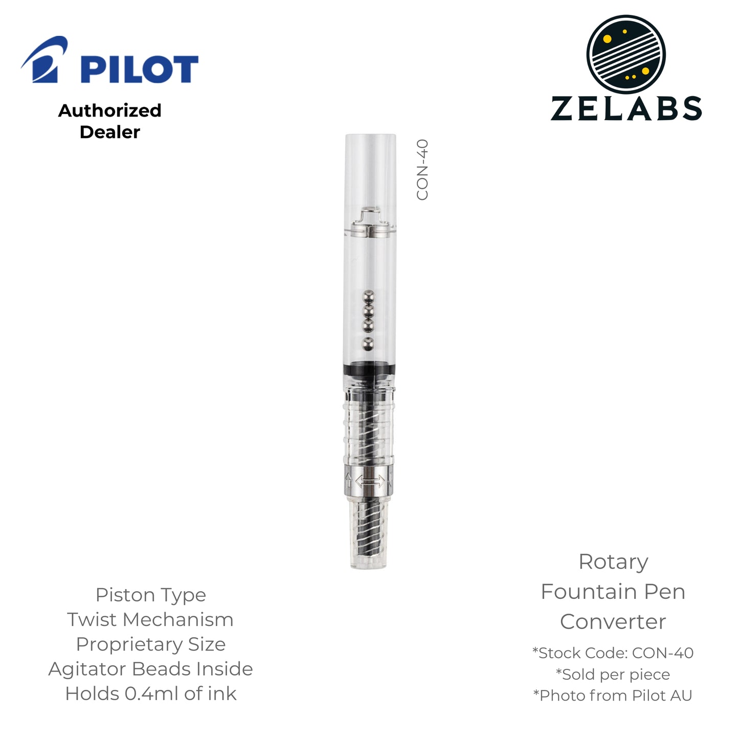 Pilot CON-40 Rotary Fountain Pen Converter (0.4ml) - Piston Type