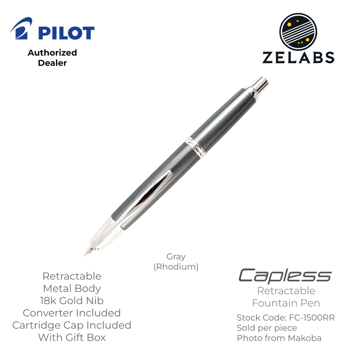 Pilot Capless / Vanishing Point Fountain Pen - Standard - 18k - FC-1800RB | FC-1500RR