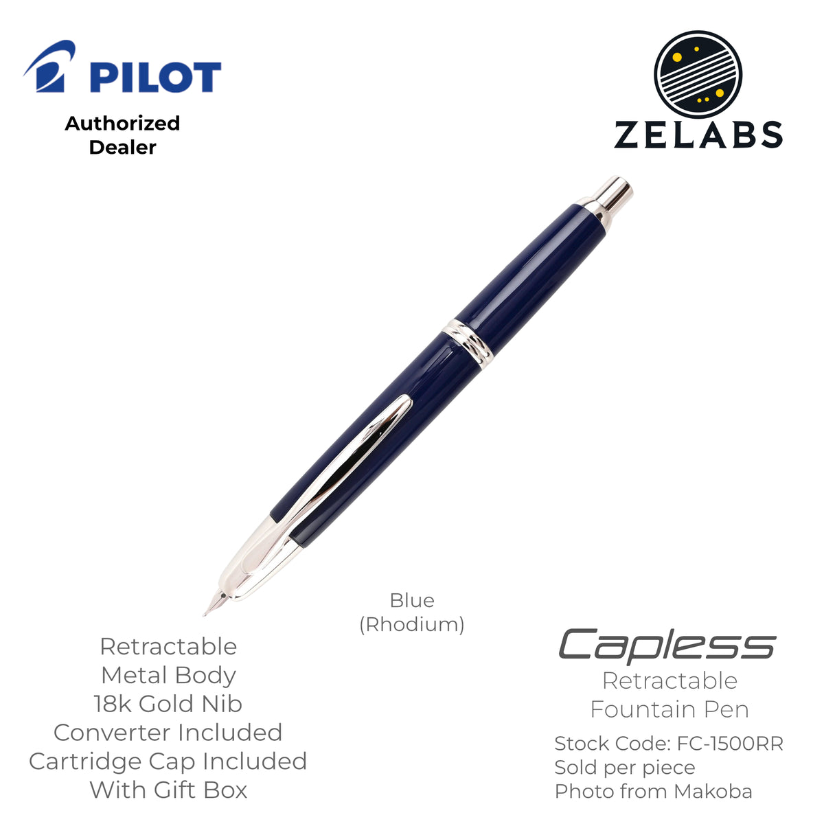 Pilot Capless / Vanishing Point Fountain Pen - Standard - 18k - FC-1800RB | FC-1500RR