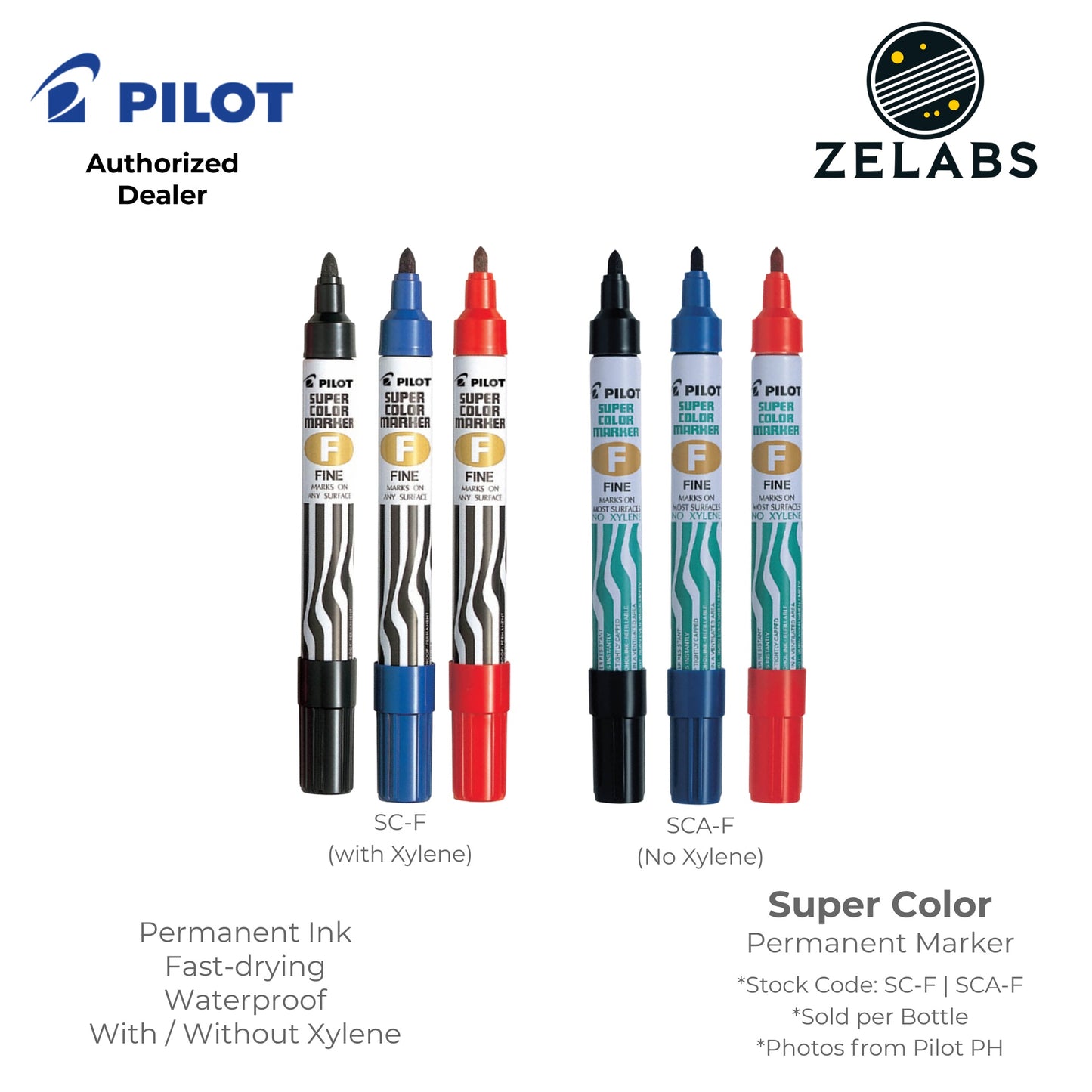 Pilot Super Color Fine Permanent Marker (w/wo Xylene) - SC-F | SCA-F