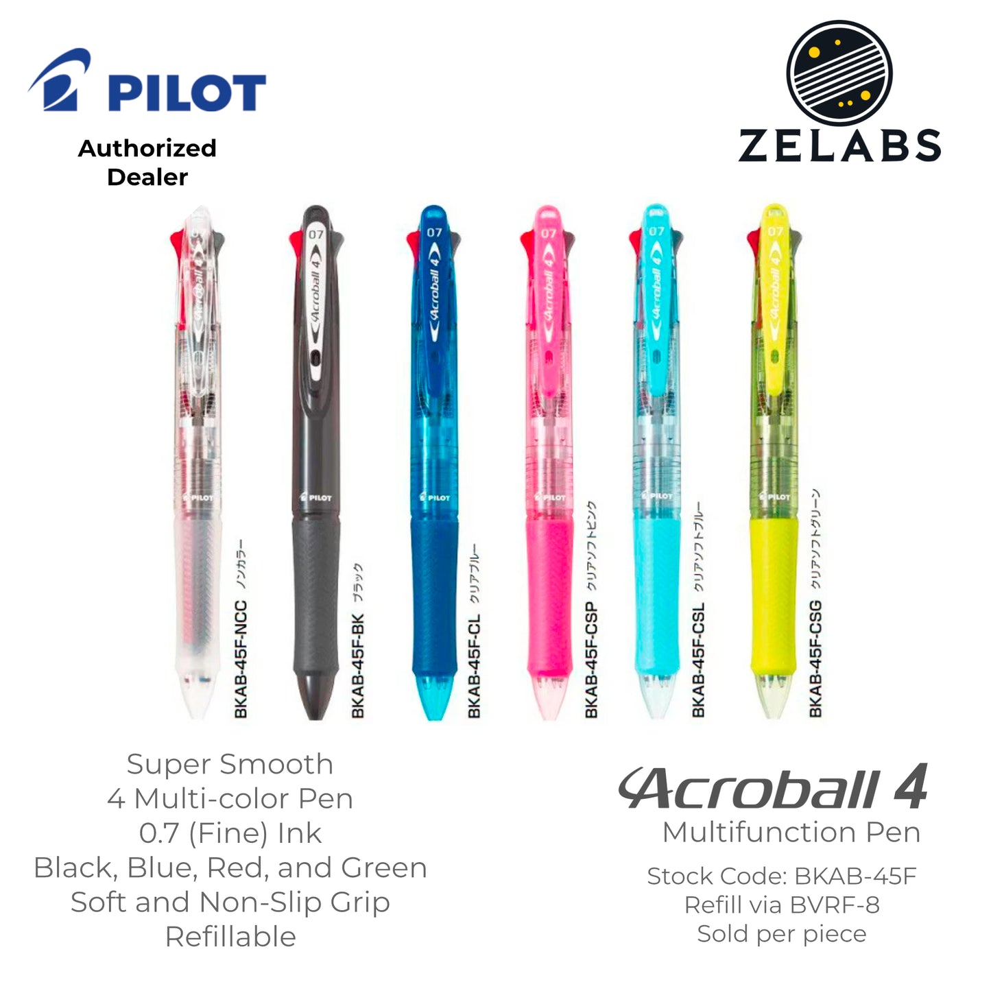 Pilot Acroball 4 Fine Multifunction Ballpoint Pen / Multi-Pen - BKAB-45F - 0.7mm