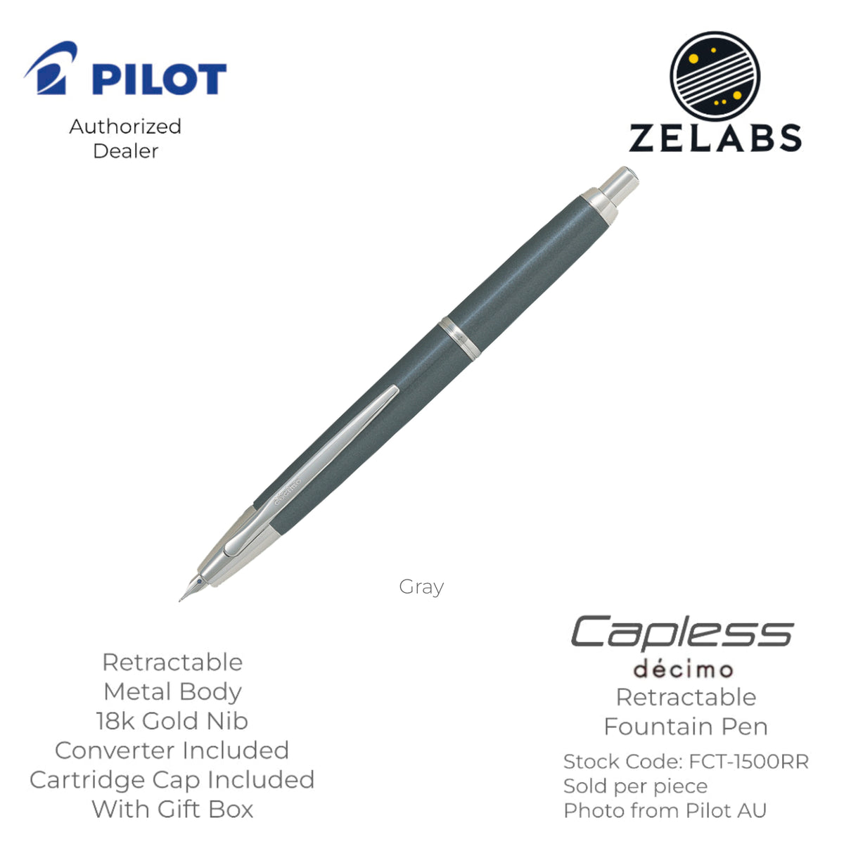 Pilot Capless Decimo / Vanishing Point Decimo Fountain Pen - 18k - FCT-1500RR - Fine | Medium