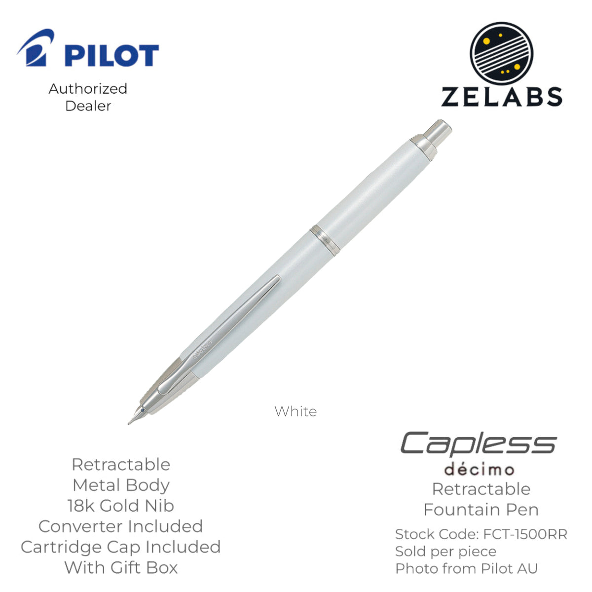 Pilot Capless Decimo / Vanishing Point Decimo Fountain Pen - 18k - FCT-1500RR - Fine | Medium