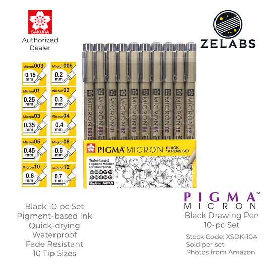 Sakura Pigma Micron Drawing Pen / Technical Pen Black Set (6-pc | 10-pc) - XSDK-6A | XSDK-10A