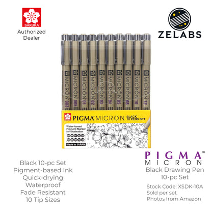 Sakura Pigma Micron Drawing Pen / Technical Pen Black Set (6-pc | 10-pc) - XSDK-6A | XSDK-10A