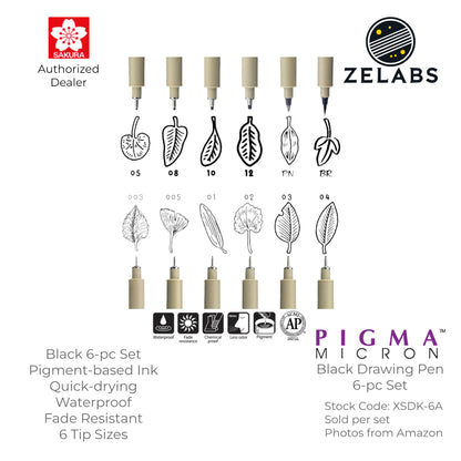 Sakura Pigma Micron Drawing Pen / Technical Pen Black Set (6-pc | 10-pc) - XSDK-6A | XSDK-10A