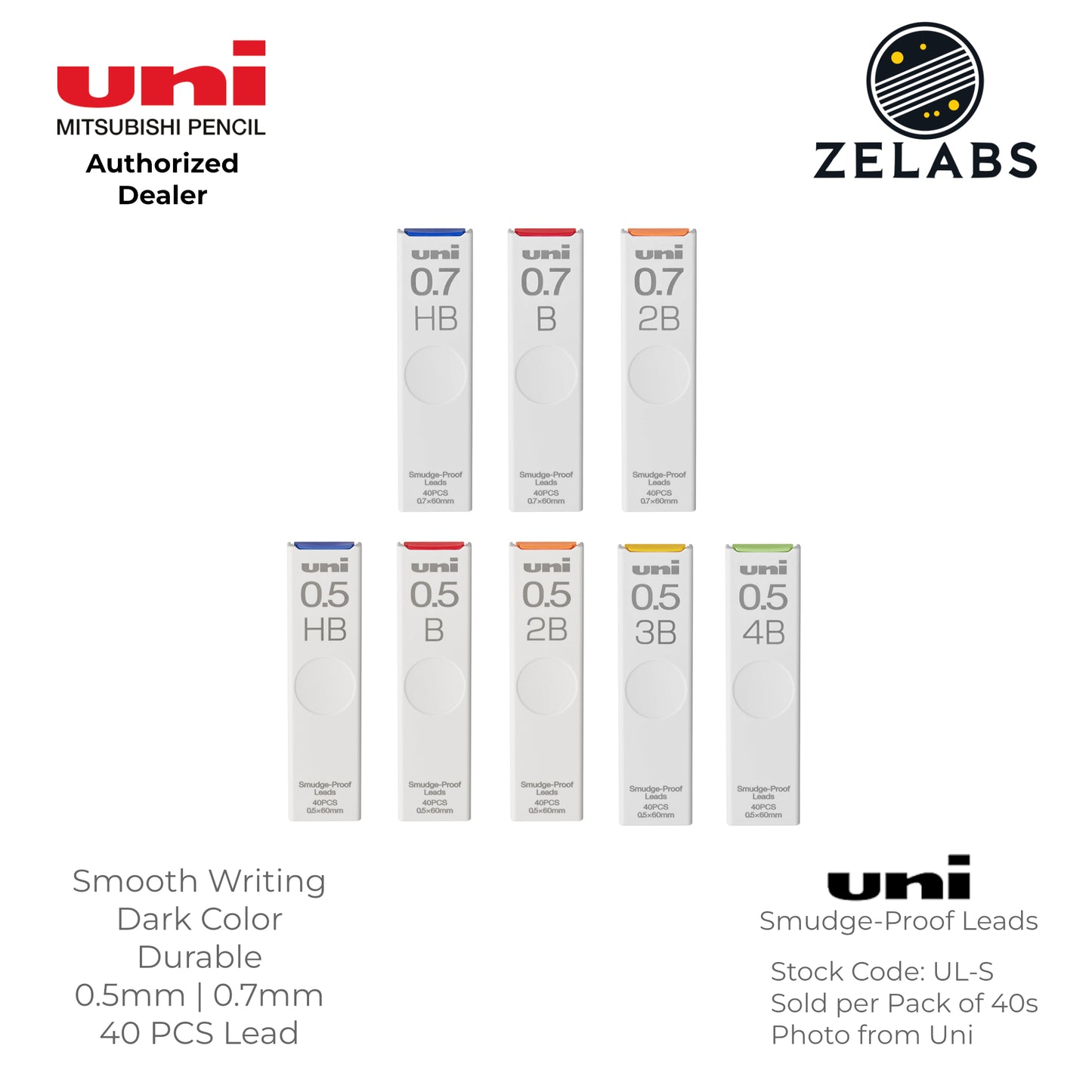Uni Smudge-Proof Lead Mechanical Pencil Refill - UL-S - 0.5mm | 0.7mm