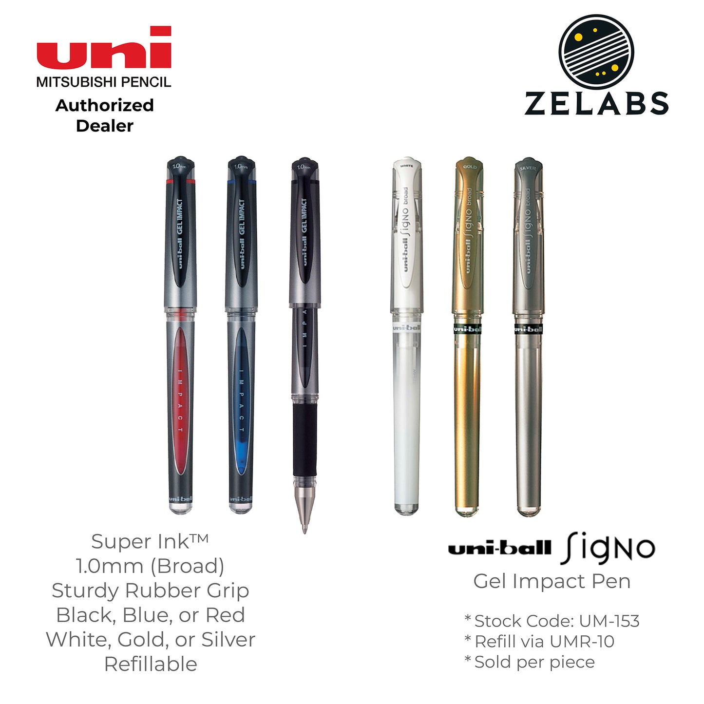 Uni Uni-Ball Signo Gel Impact Broad Capped Gel Pen - UM-153 - 1.0mm