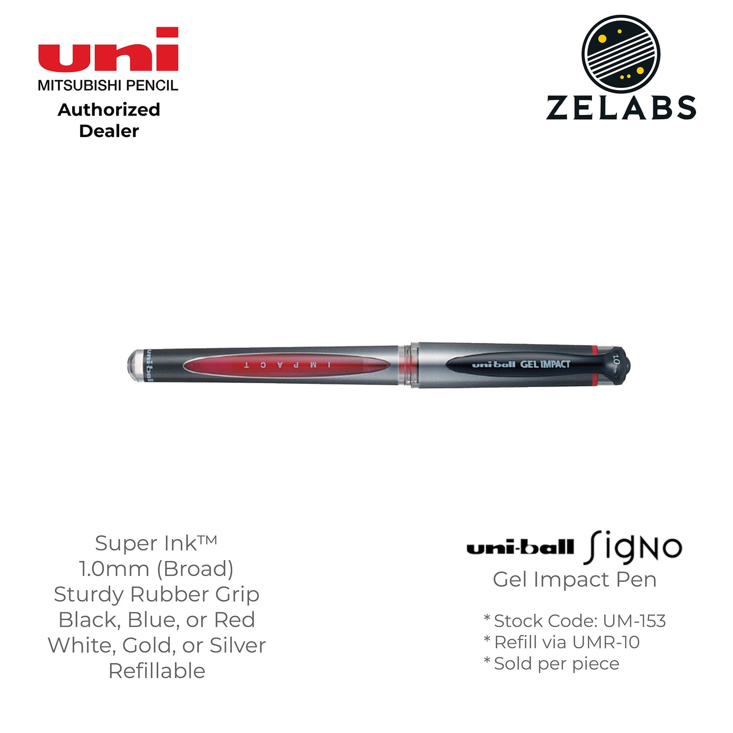 Uni Uni-Ball Signo Gel Impact Broad Capped Gel Pen - UM-153 - 1.0mm