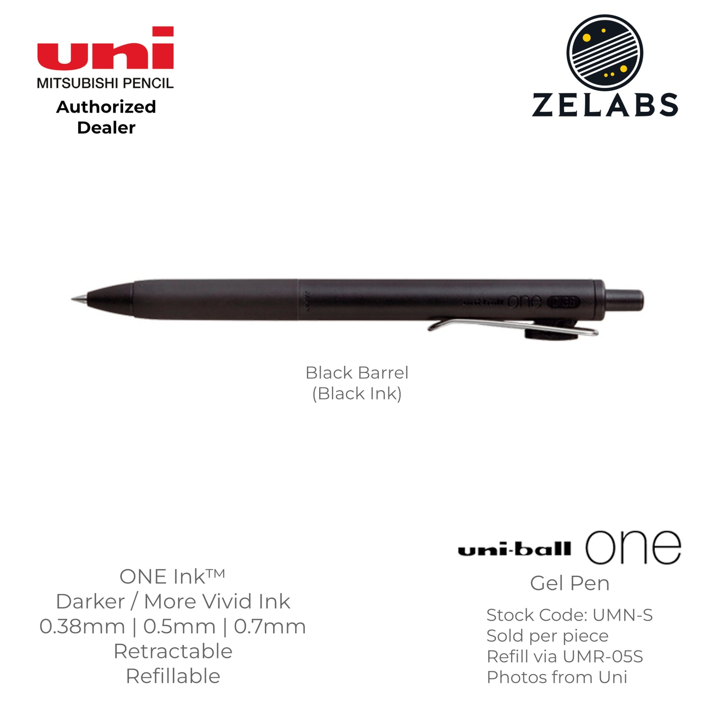 Uni Uni-Ball ONE Retractable Minimalist Gel Pen - UMN-S - 0.38mm / 0.5mm / 0.7mm