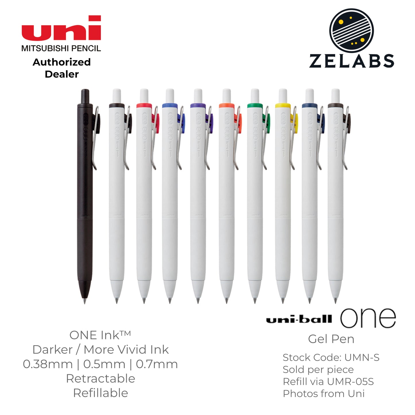 Uni Uni-Ball ONE Retractable Minimalist Gel Pen - UMN-S - 0.38mm / 0.5mm / 0.7mm