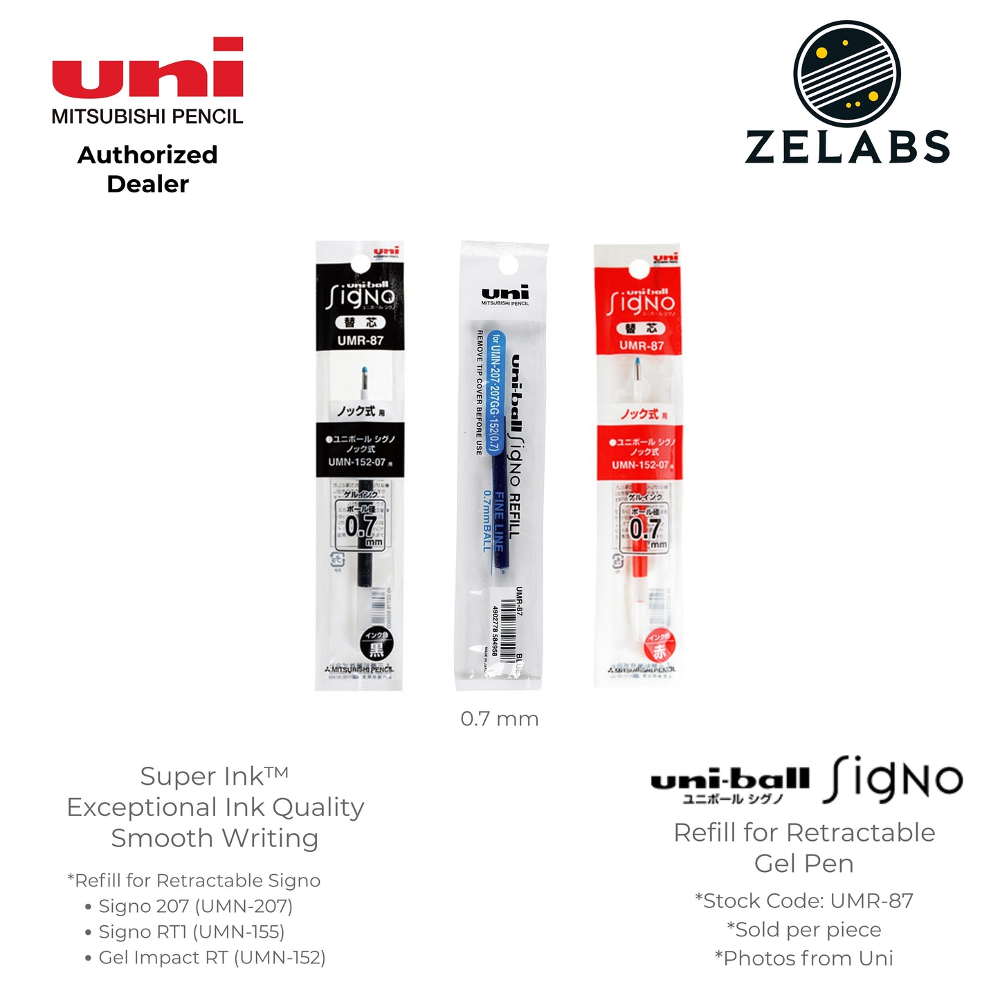 Uni Uni-Ball UMR-8 Signo Retractable Gel Pen Refills - UMR-83 | UMR-85N | UMR-87 | UMR-80