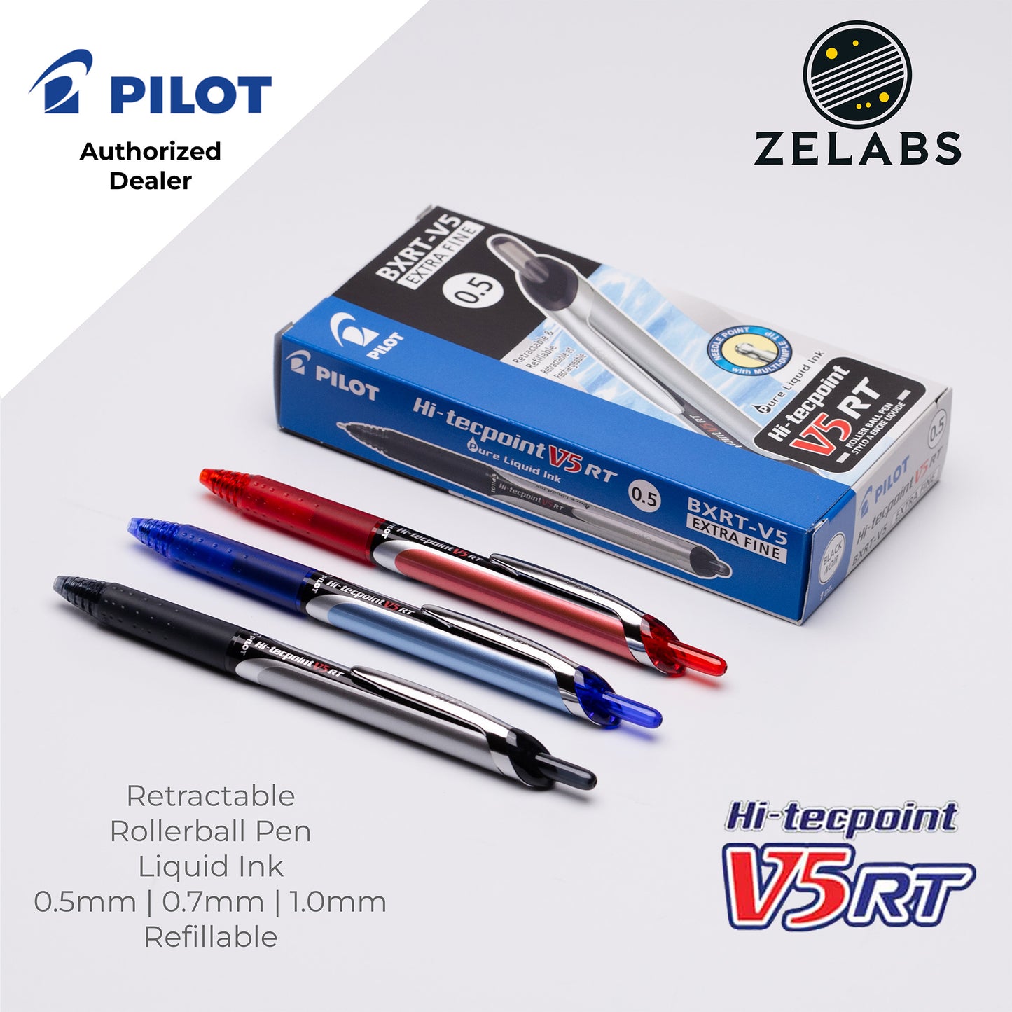 Pilot Hi-Tecpoint Retractable Roller ball Pen - BXRT V5 V7 V10 - 0.5mm | 0.7mm | 1.0mm