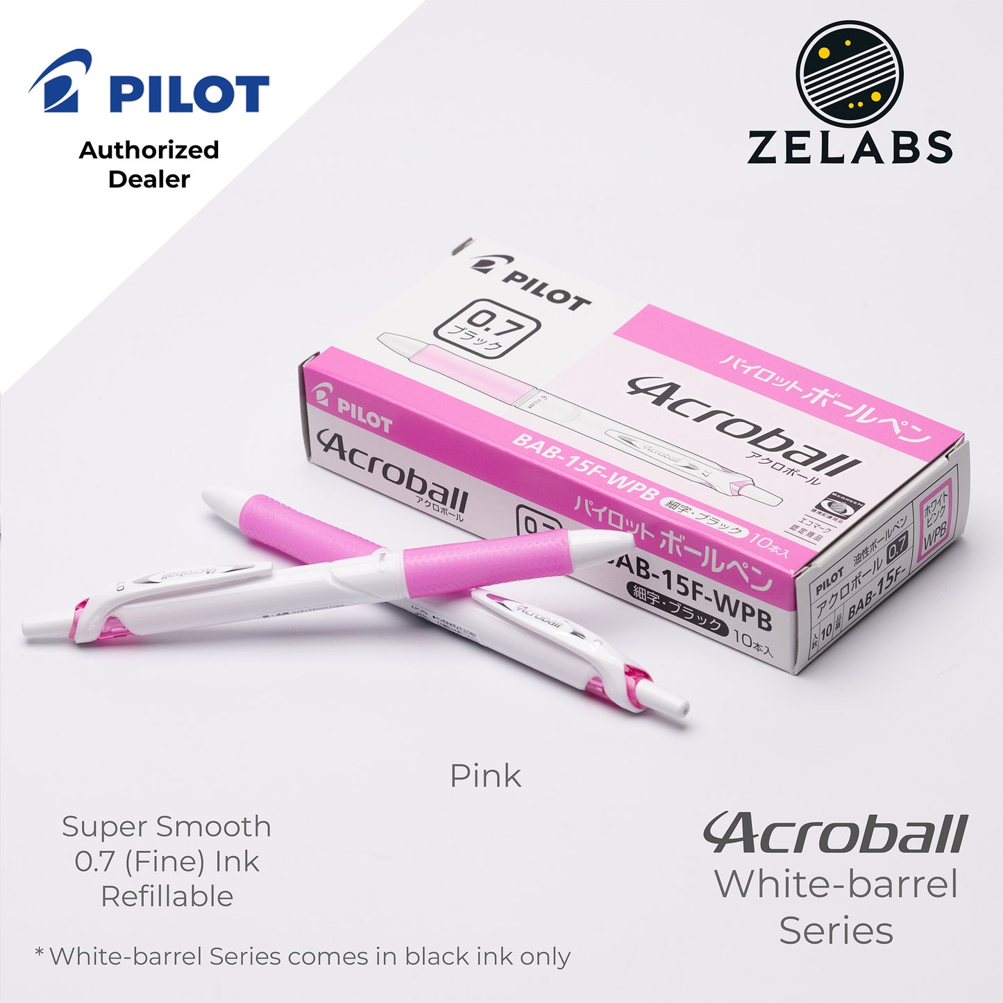 Pilot Acroball White-Barrel Fine Ballpoint Pen - BAB-15F-W - 0.7mm