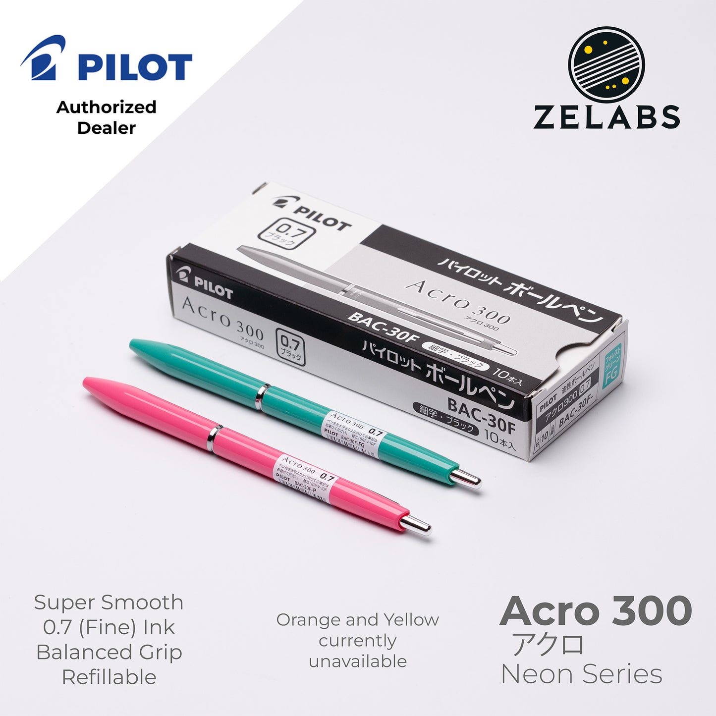 Pilot Acro 300 Neon Series Fine Ballpoint Pen - BAC-30F - 0.7mm