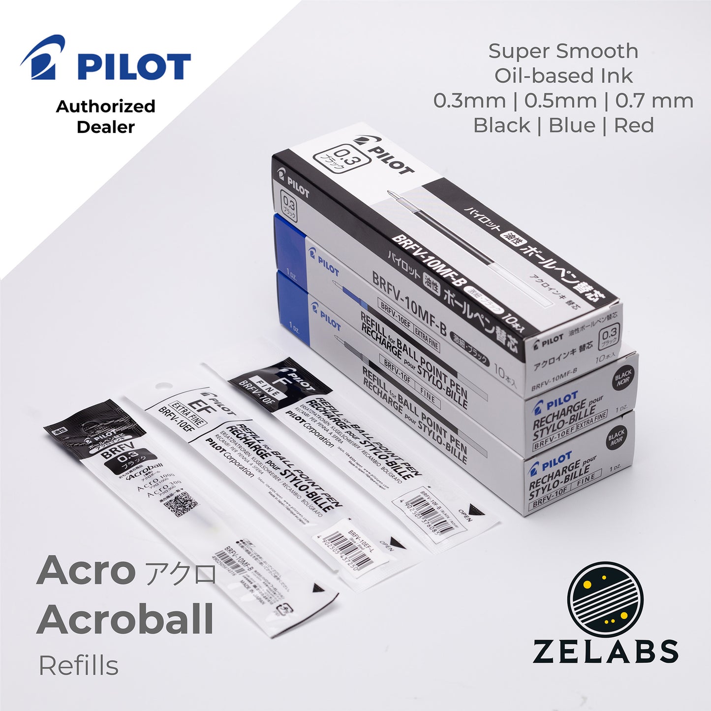 Pilot Acro Acroball Ballpoint Refill - BRFV-10 - 0.3mm | 0.5mm | 0.7mm