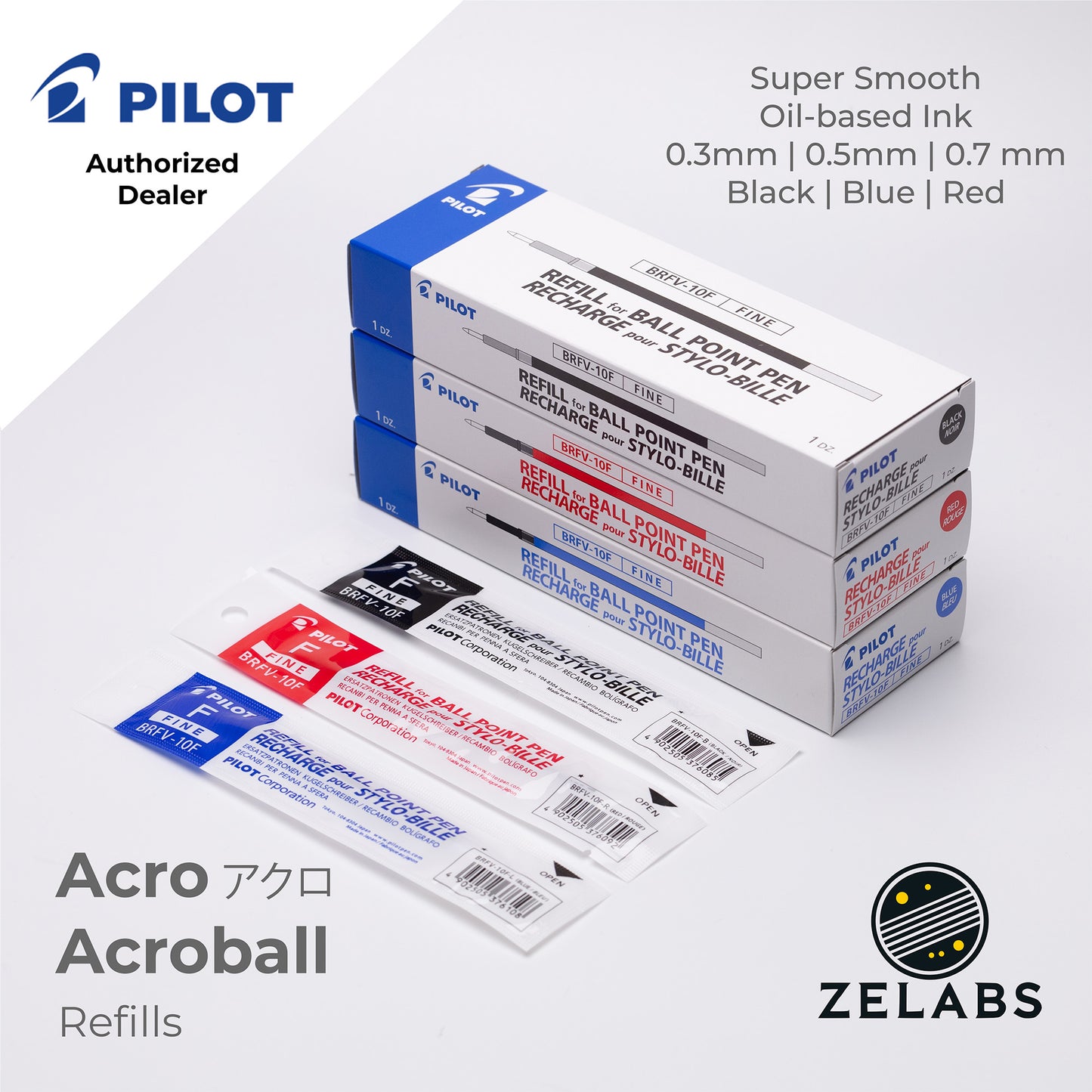 Pilot Acro Acroball Ballpoint Refill - BRFV-10 - 0.3mm | 0.5mm | 0.7mm