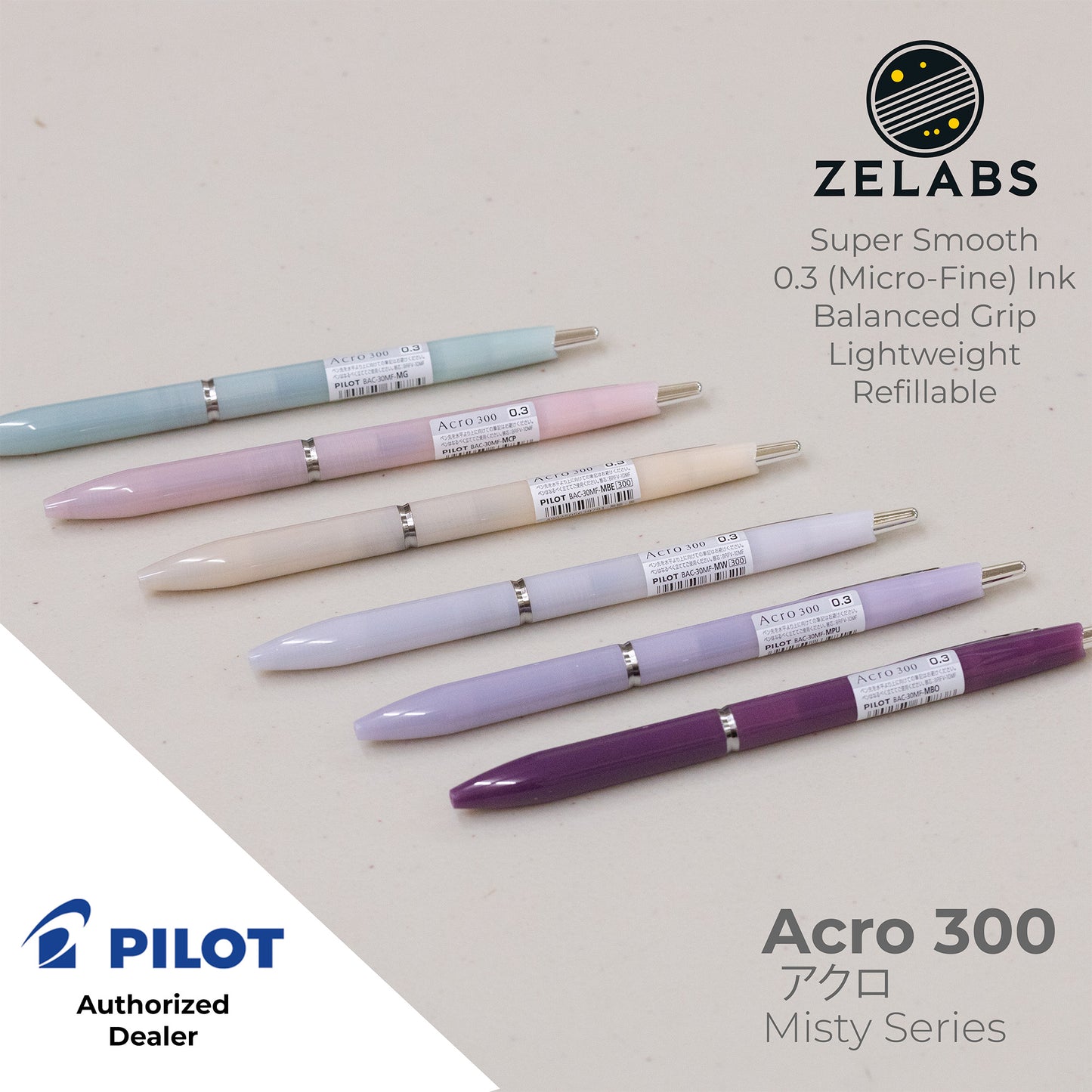 Pilot Acro 300 Misty Series Micro Fine Ballpoint Pen - BAC-30MF - 0.3mm