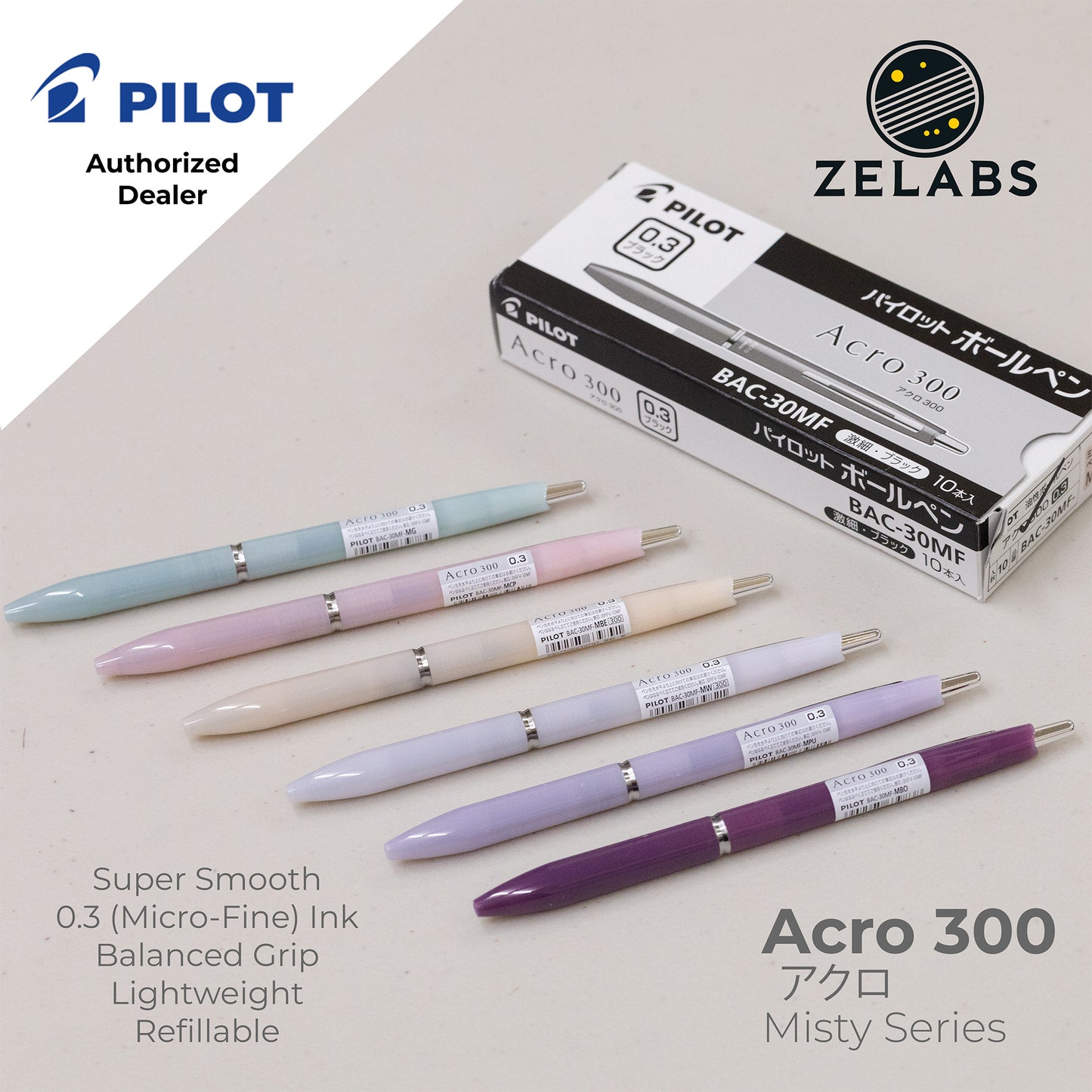 Pilot Acro 300 Misty Series Micro Fine Ballpoint Pen - BAC-30MF - 0.3mm